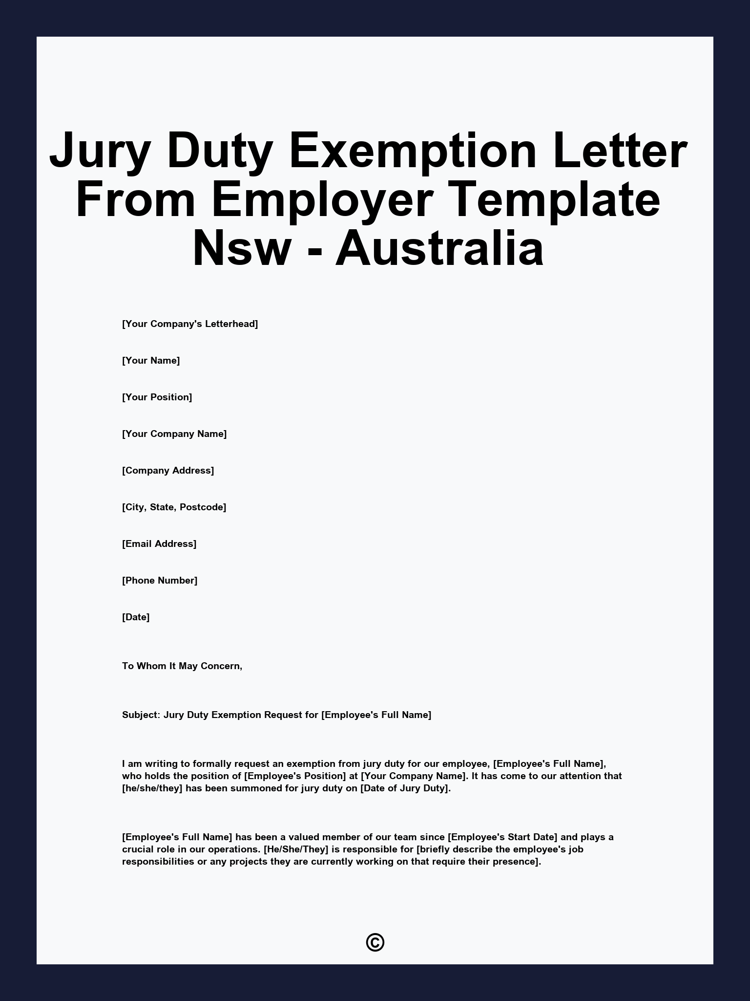Jury Duty Exemption Letter From Employer Template Nsw - Australia