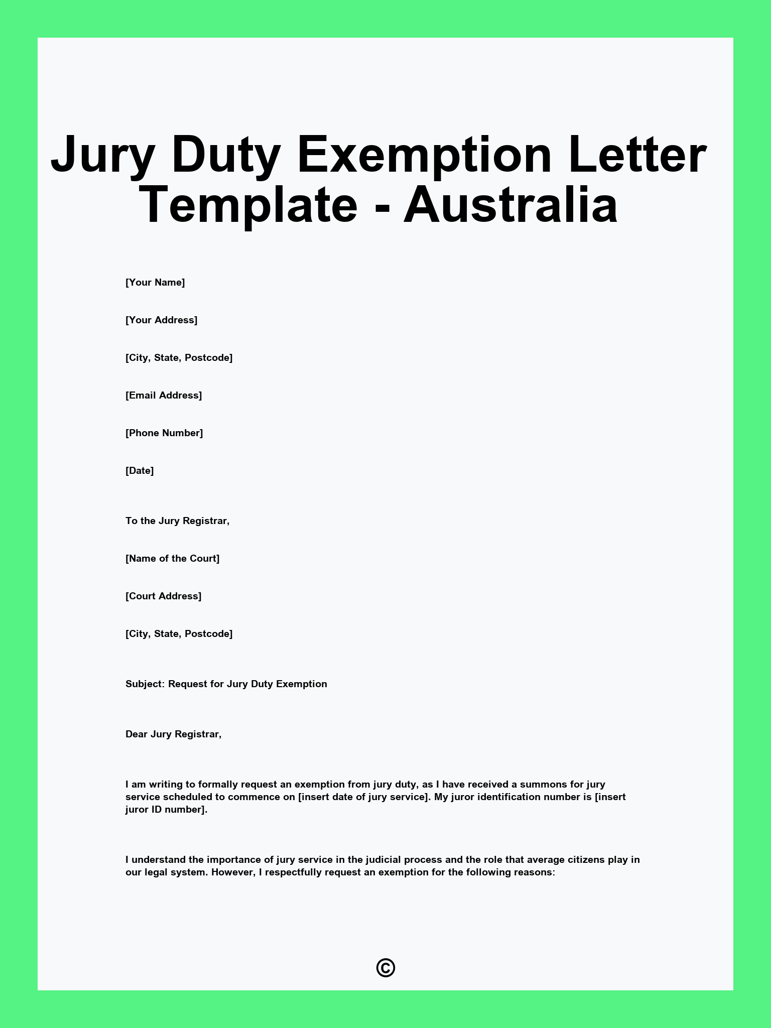 Jury Duty Exemption Letter Template - Australia