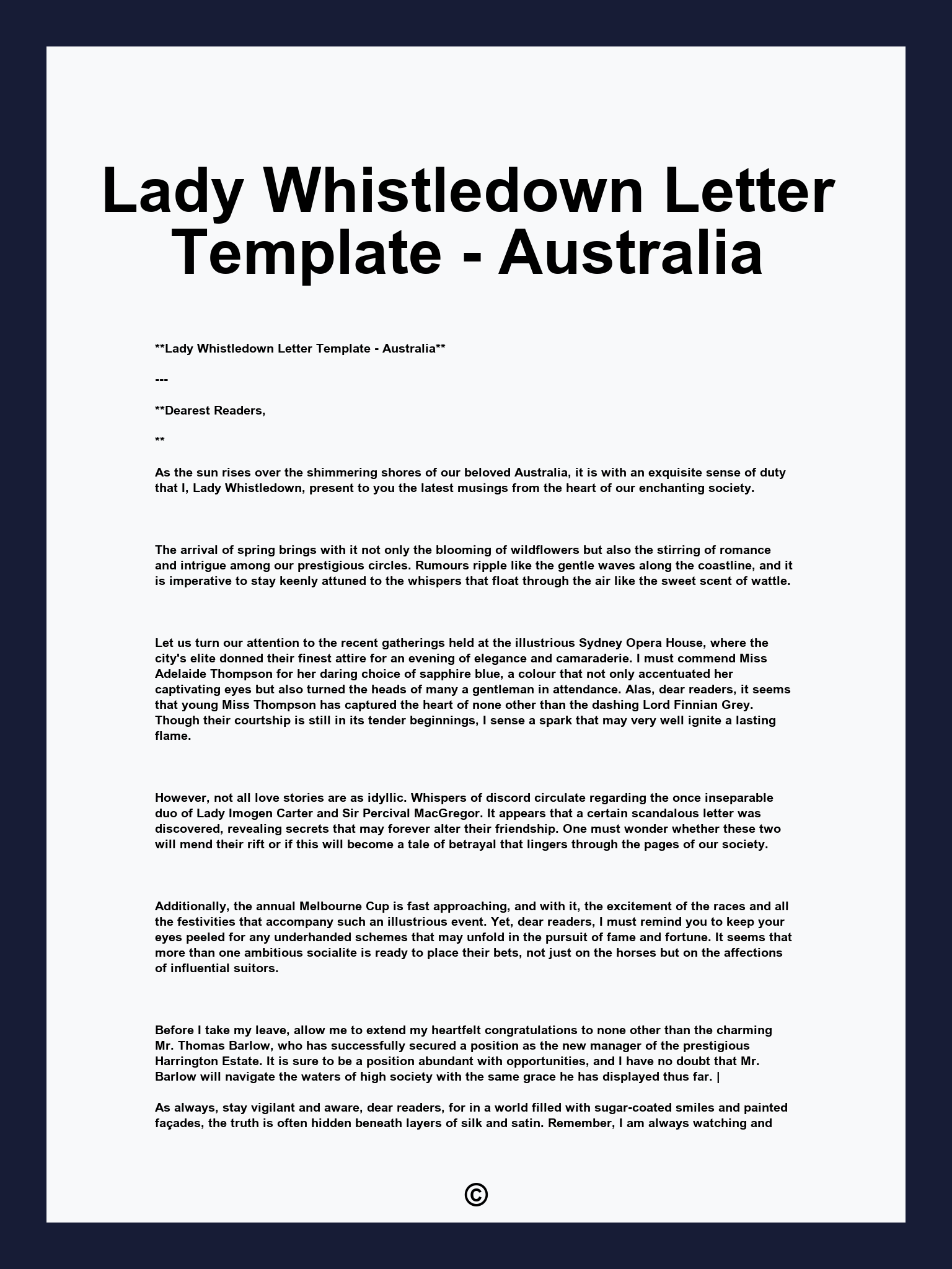 Lady Whistledown Letter Template - Australia
