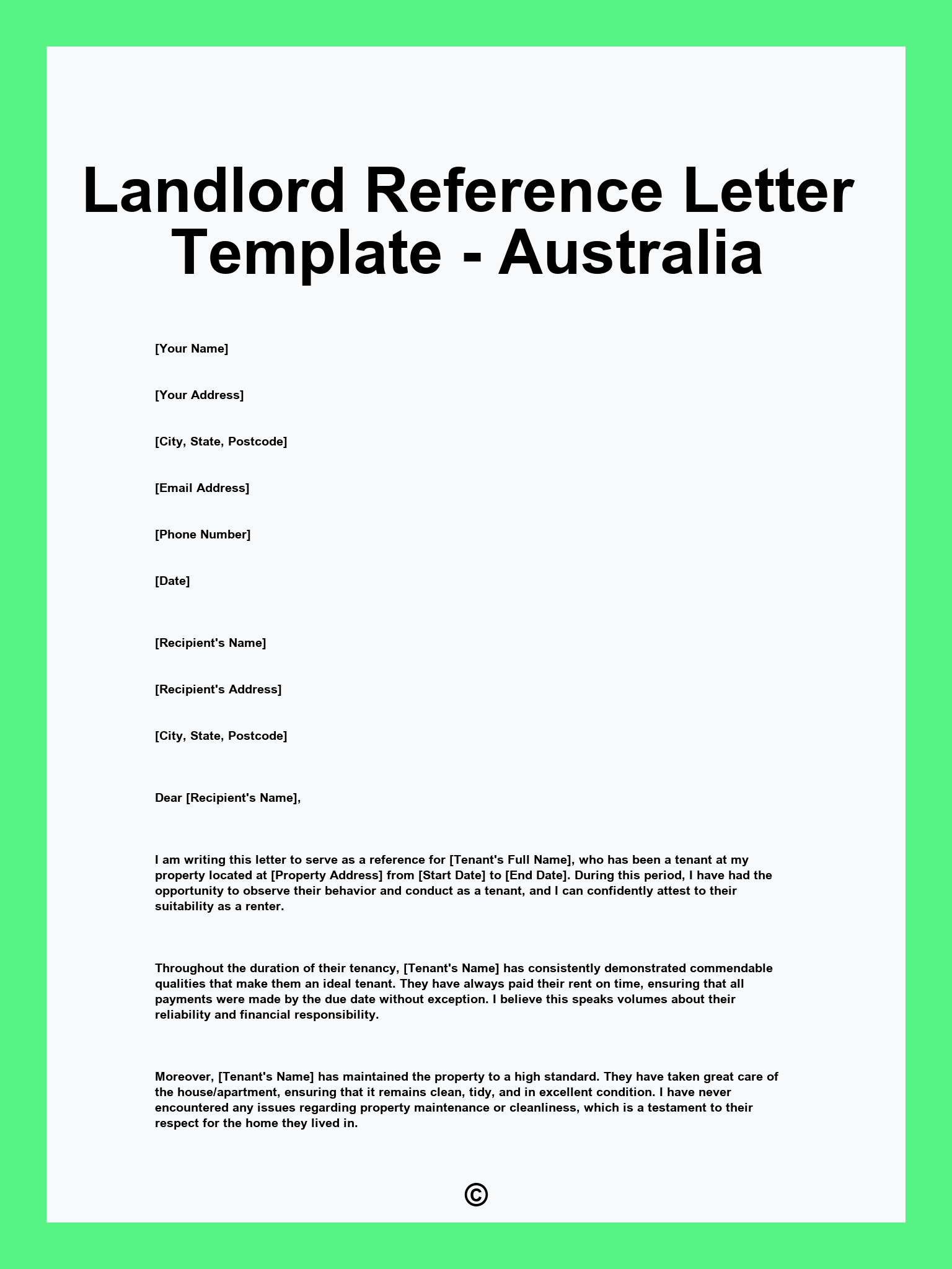 Landlord Reference Letter Template - Australia