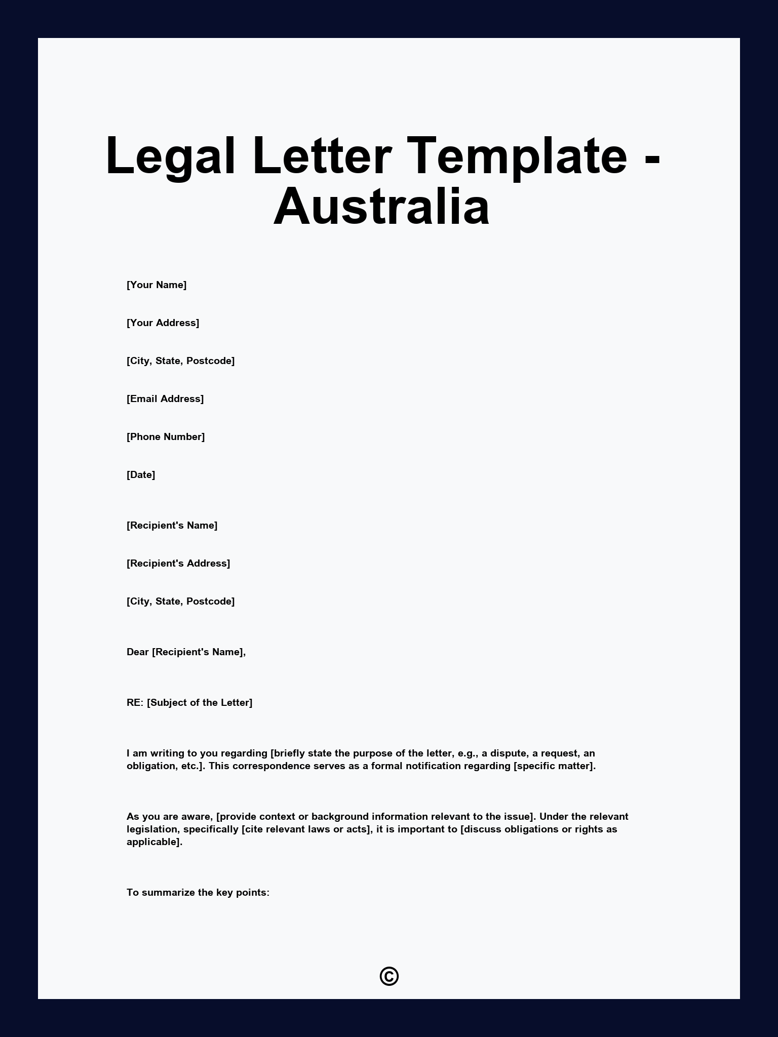 Legal Letter Template - Australia