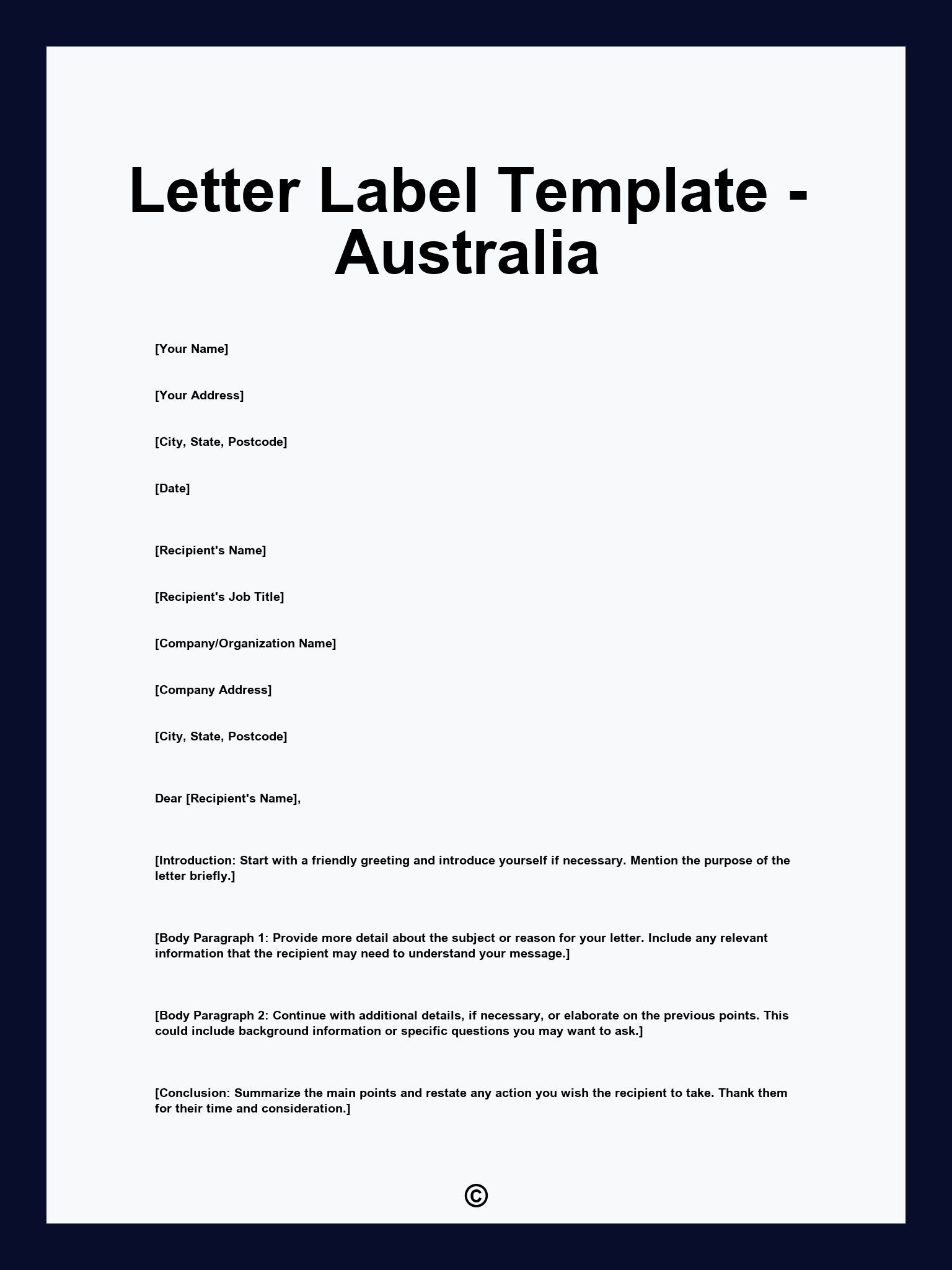 Letter Label Template - Australia