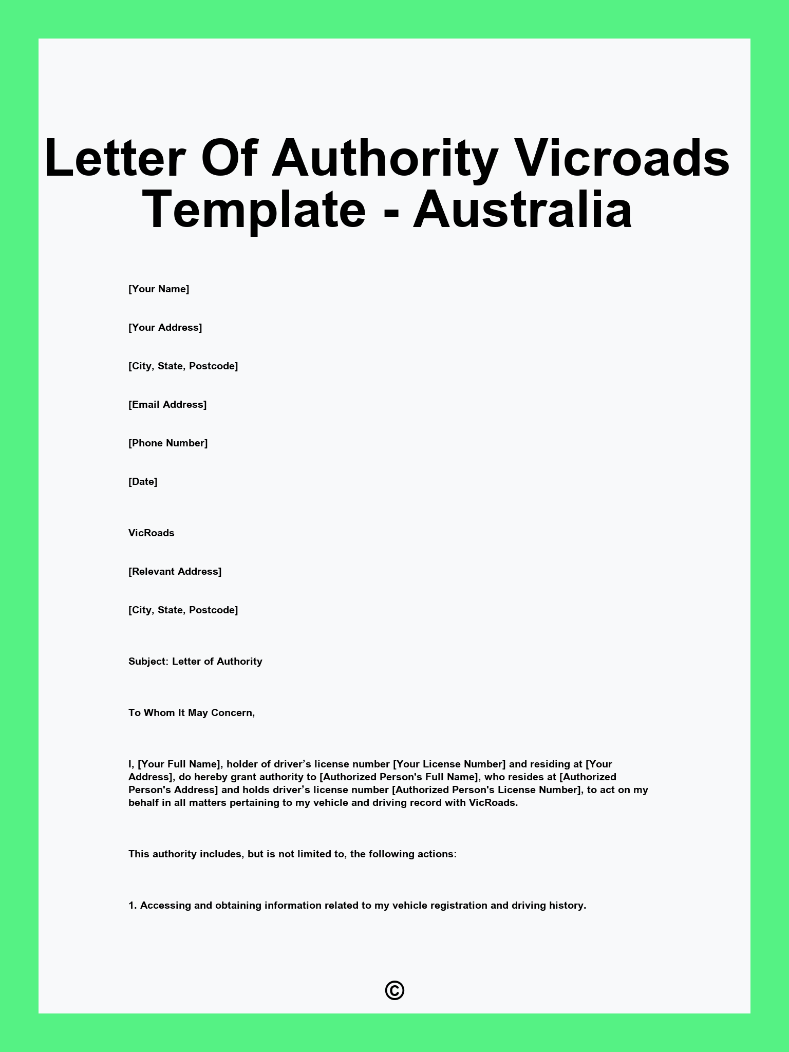 Letter Of Authority Vicroads Template - Australia