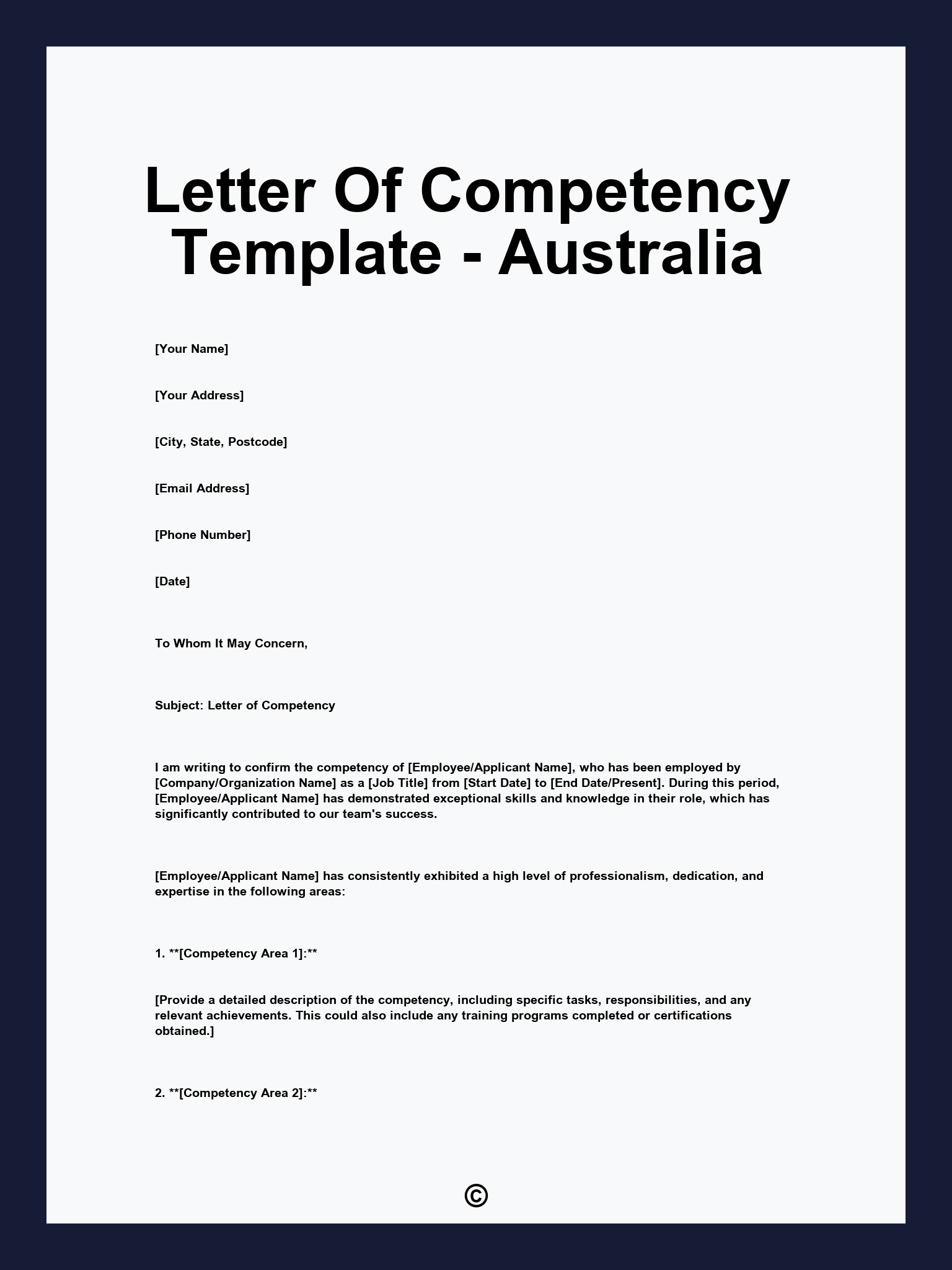 Letter Of Competency Template - Australia