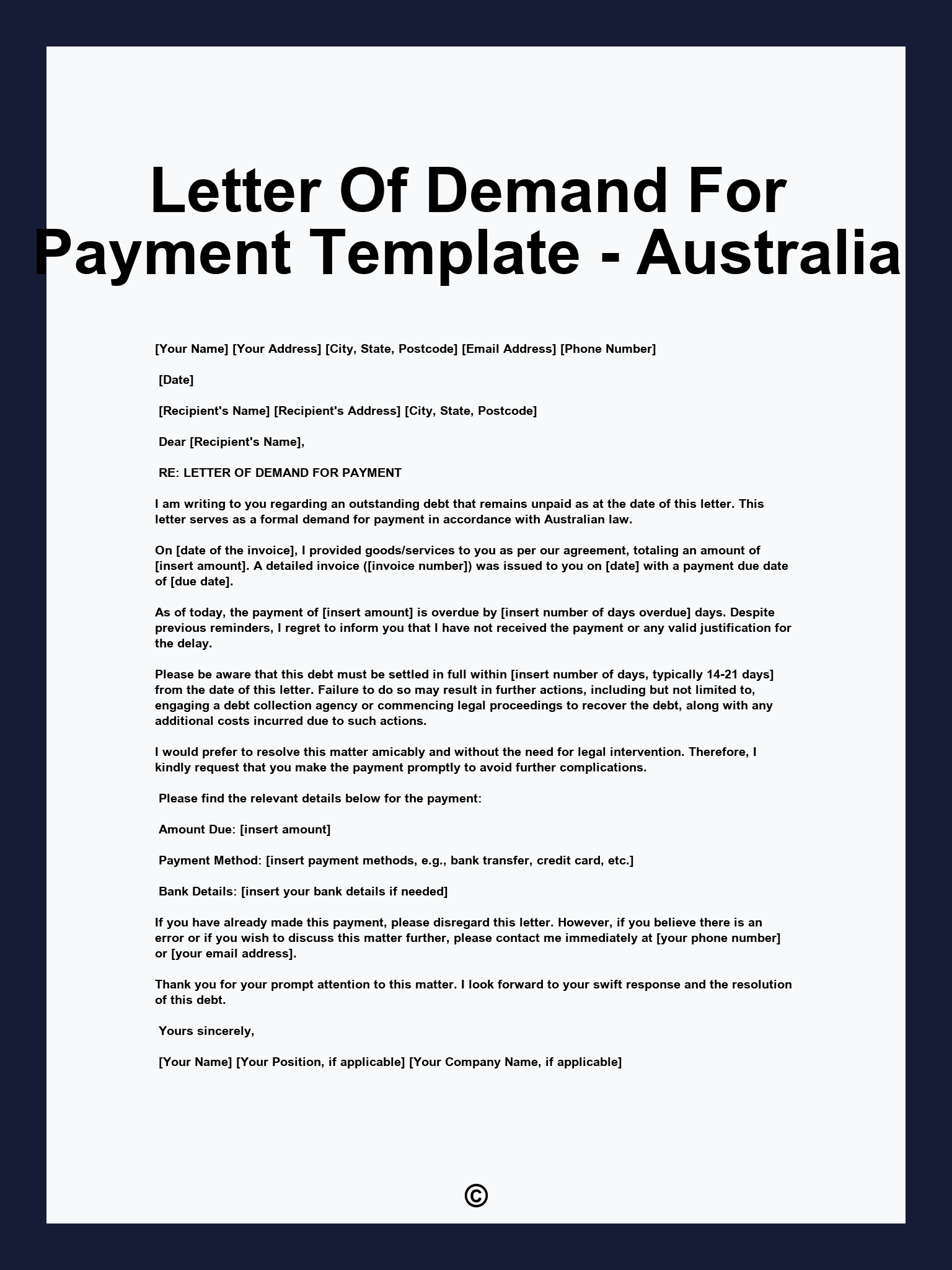 Letter Of Demand For Payment Template - Australia