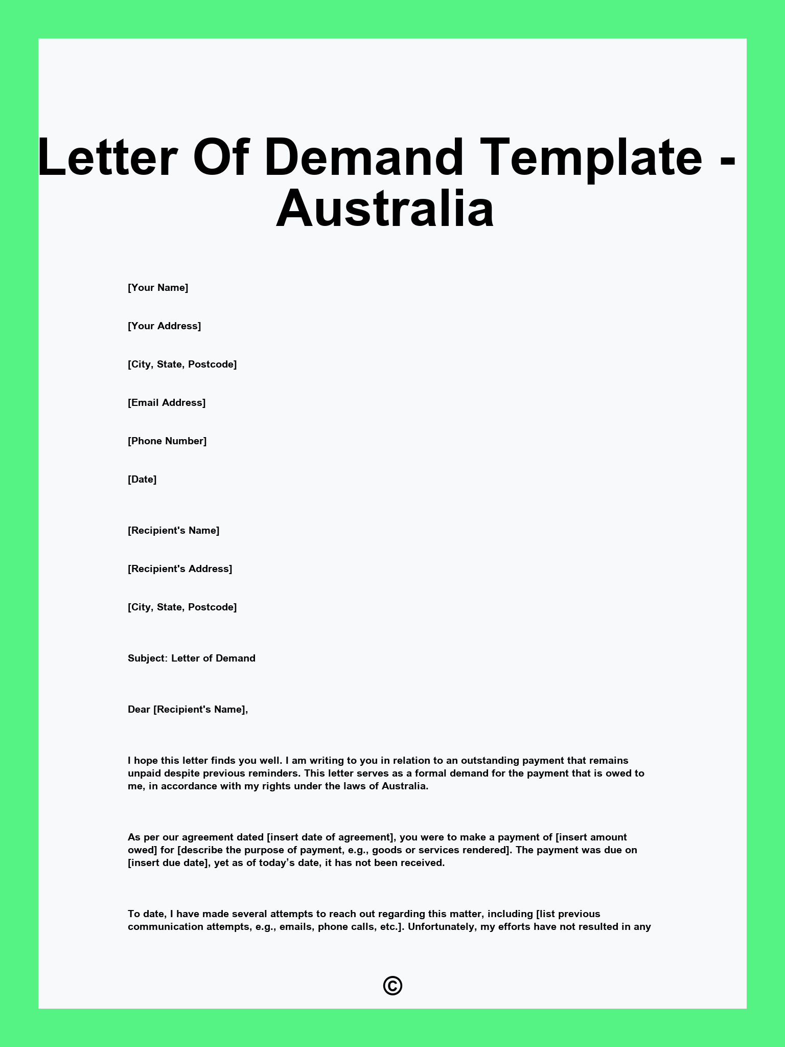 Letter Of Demand Template - Australia