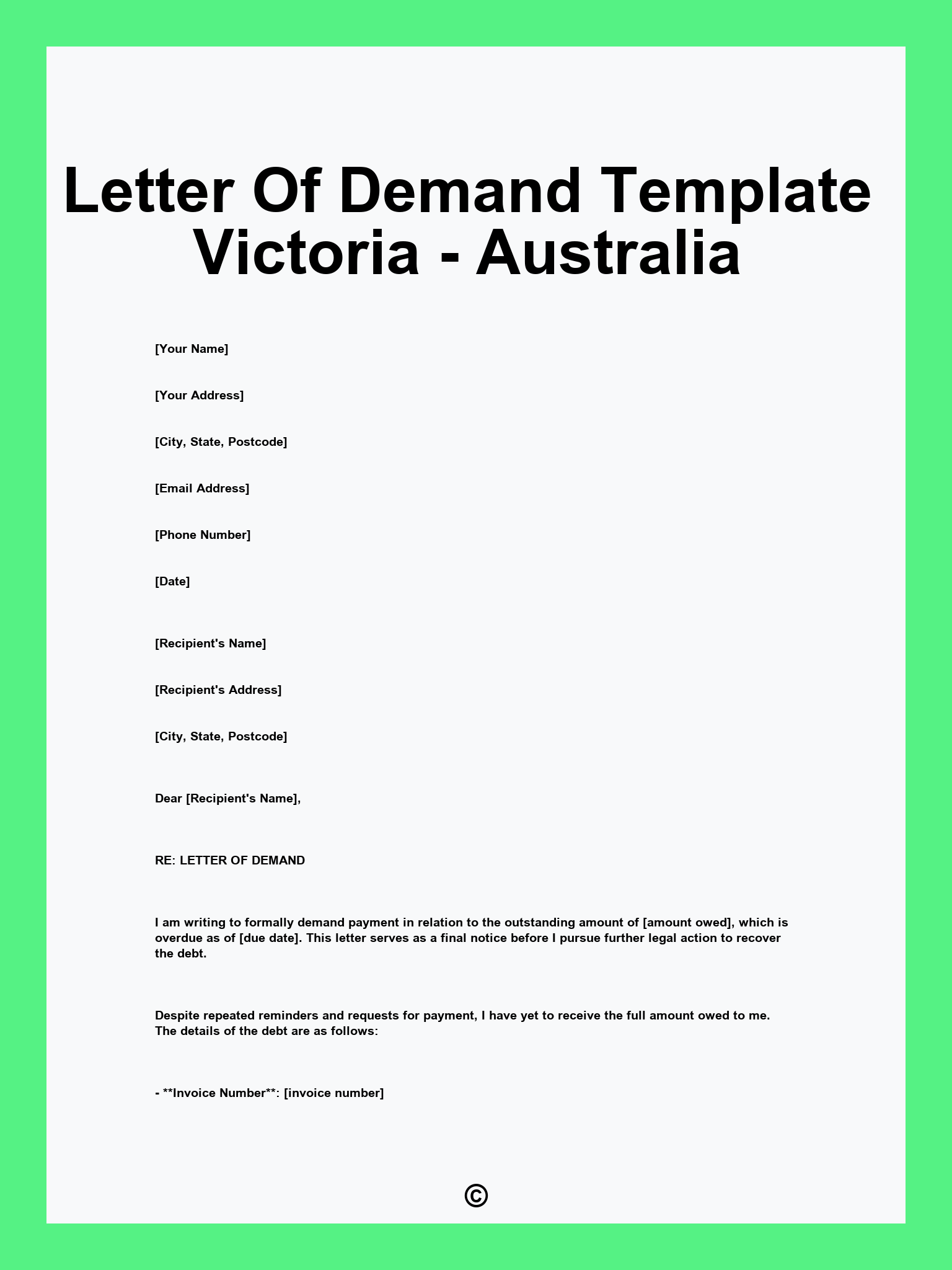 Letter Of Demand Template Victoria - Australia