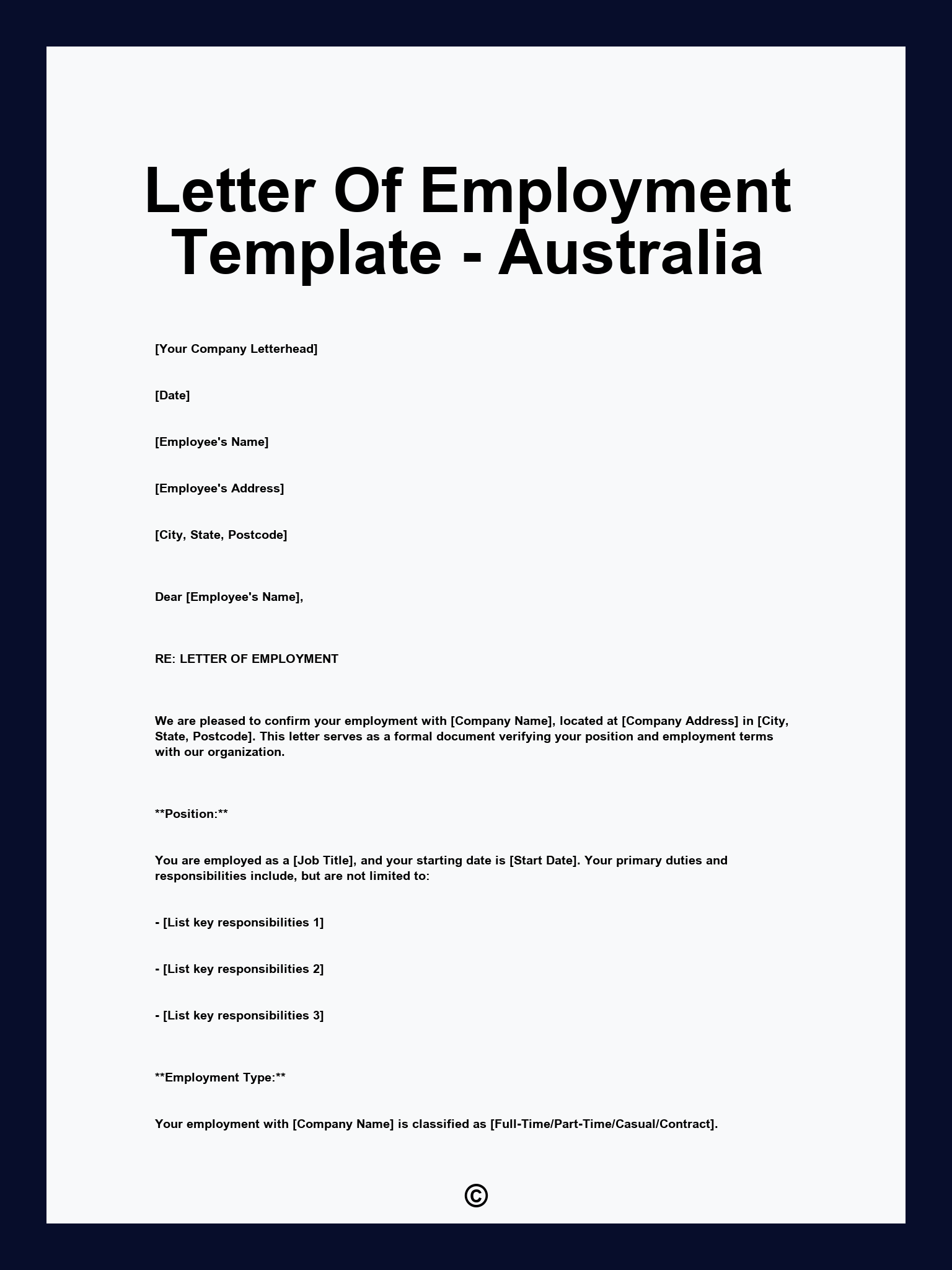 Letter Of Employment Template - Australia