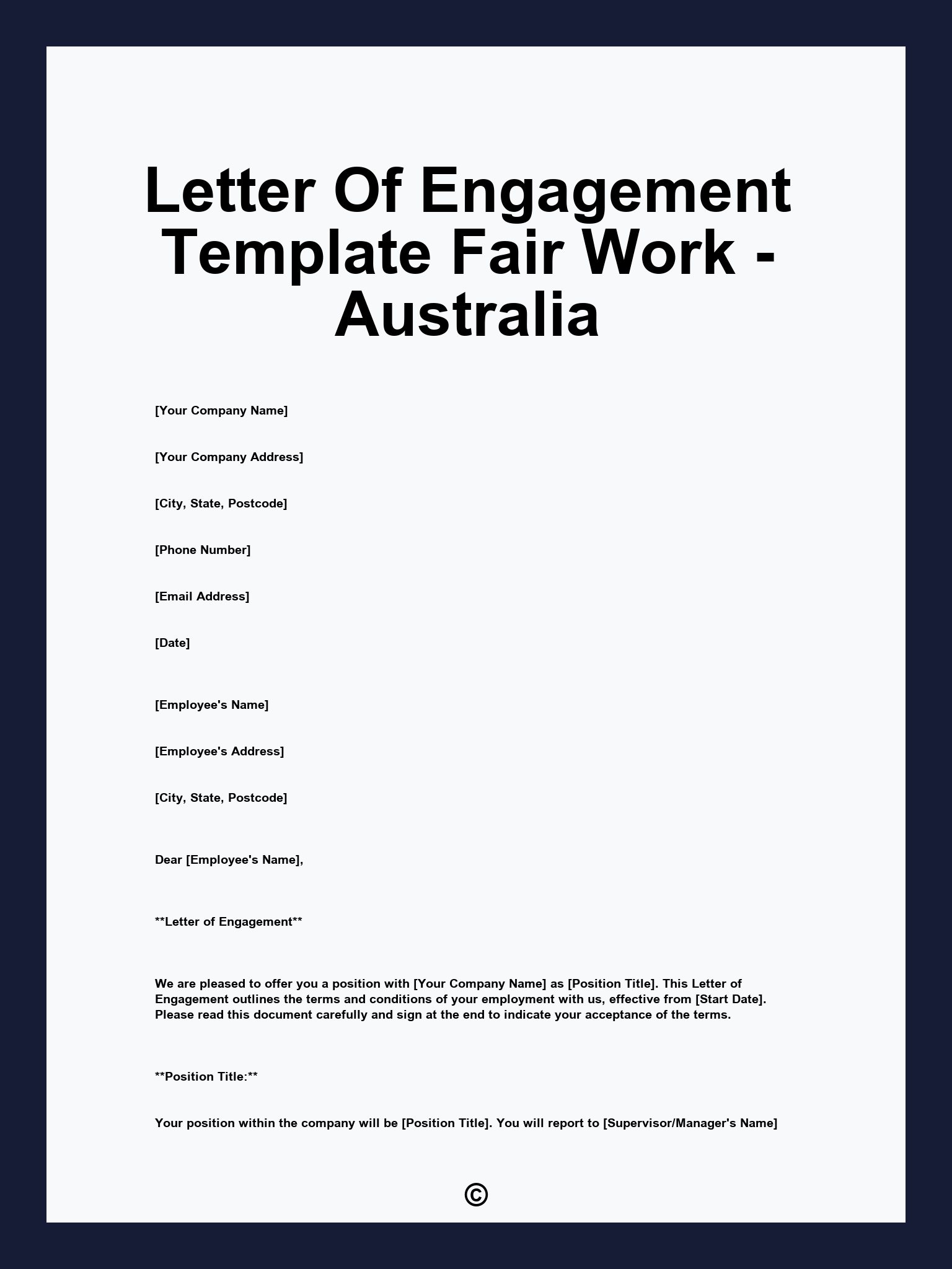 Letter Of Engagement Template Fair Work - Australia