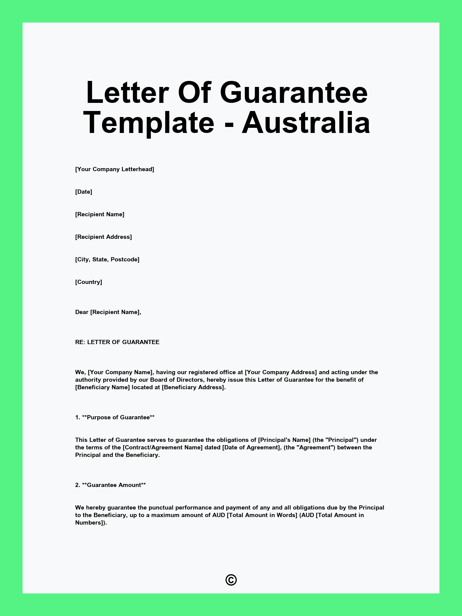 Letter Of Guarantee Template - Australia