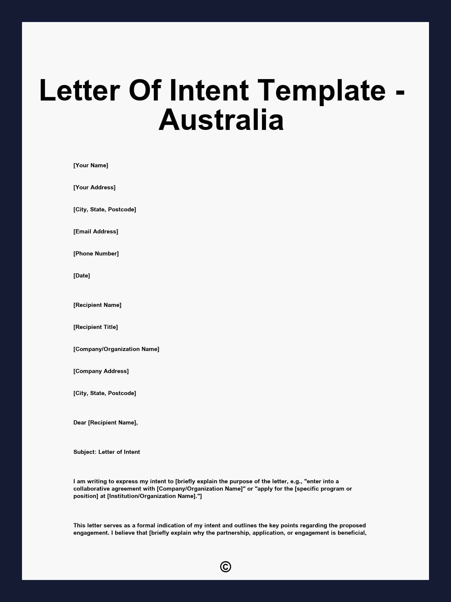 Letter Of Intent Template - Australia
