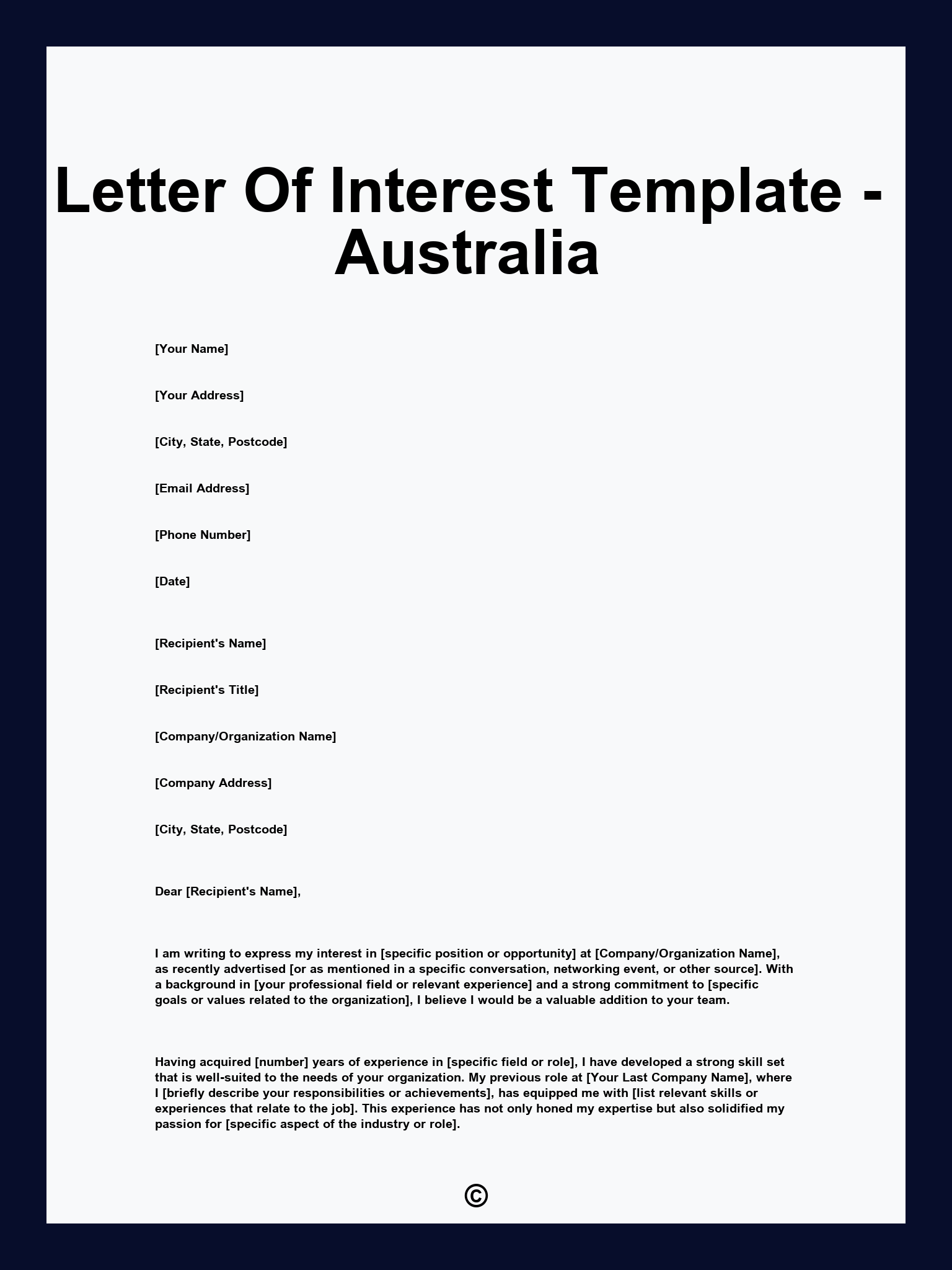 Letter Of Interest Template - Australia
