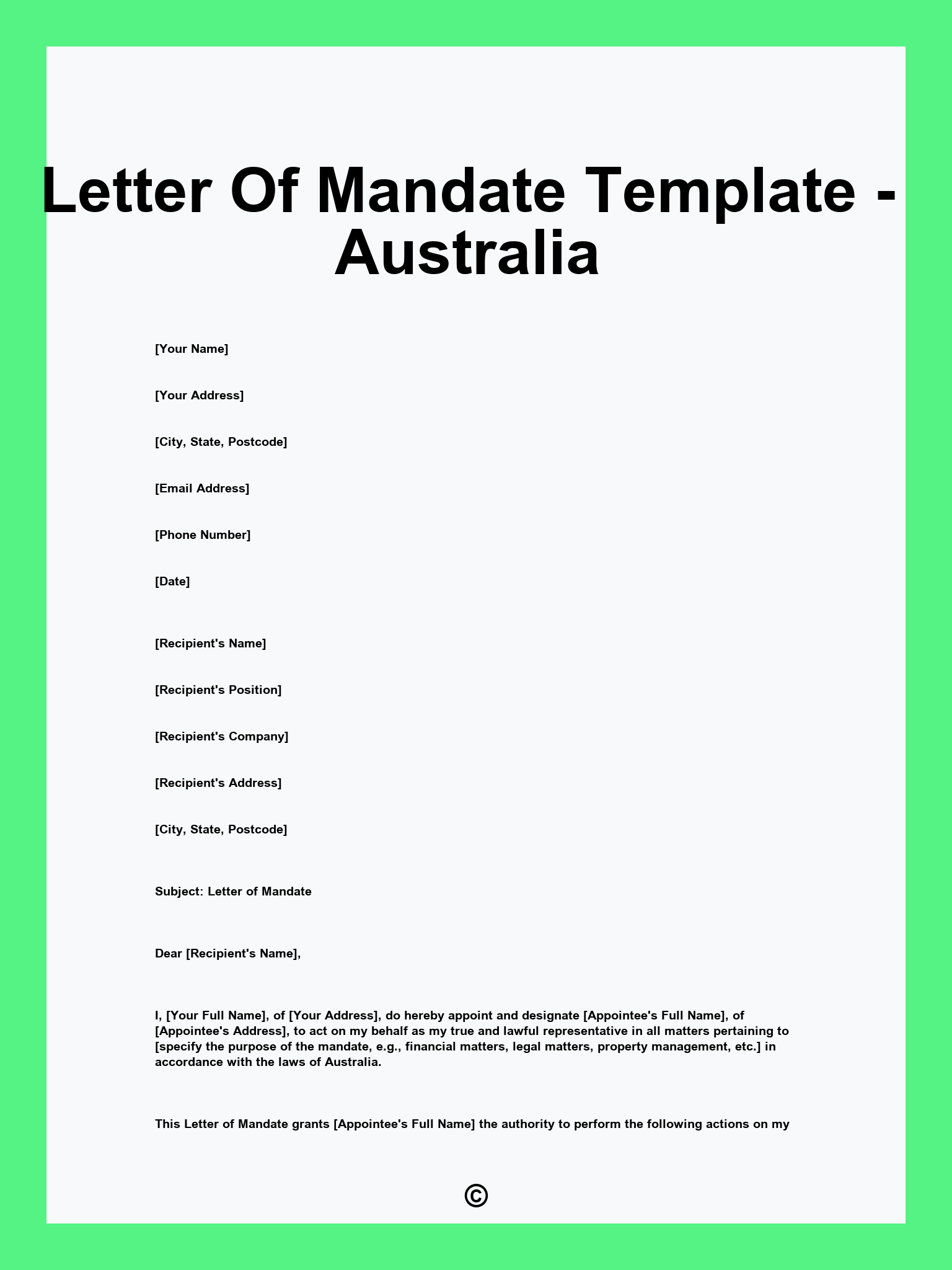 Letter Of Mandate Template - Australia
