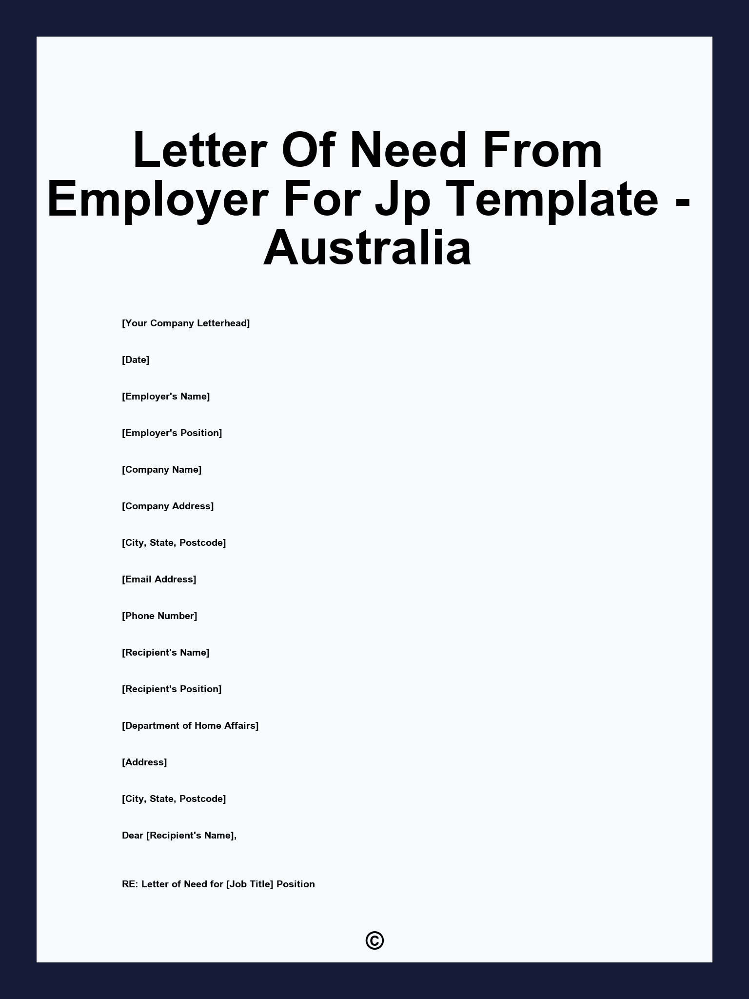 Letter Of Need From Employer For Jp Template - Australia