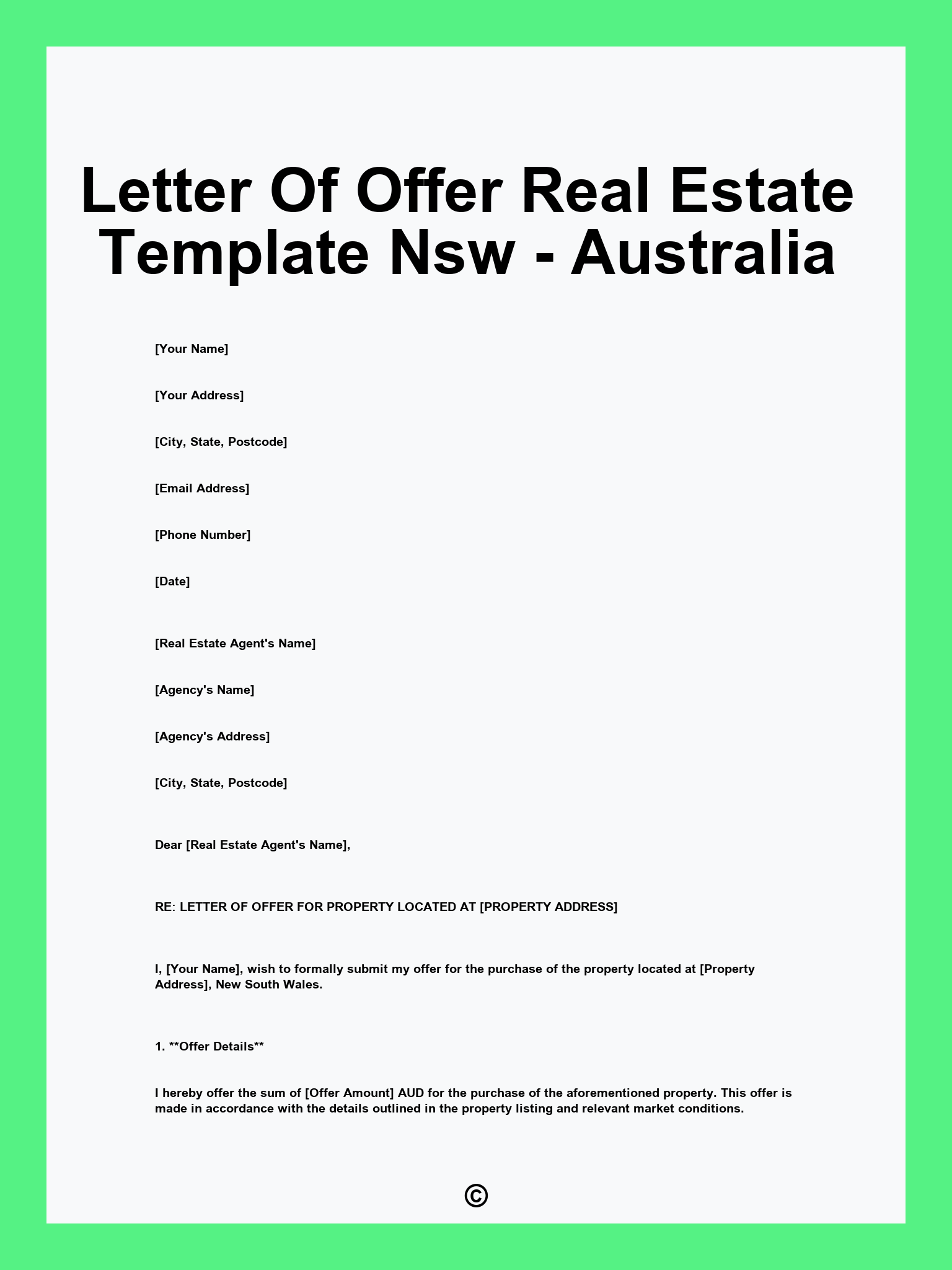 Letter Of Offer Real Estate Template Nsw - Australia