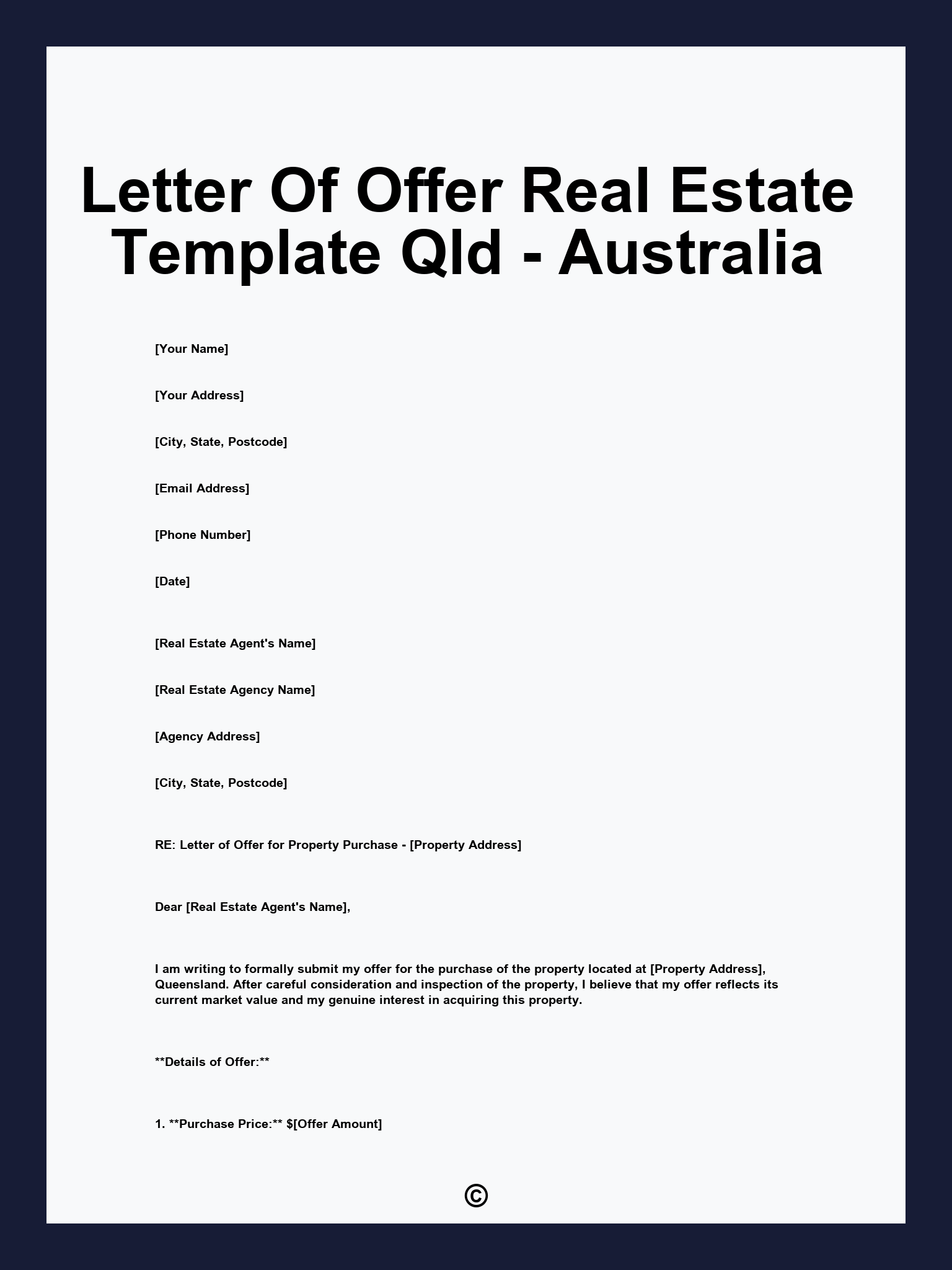 Letter Of Offer Real Estate Template Qld - Australia