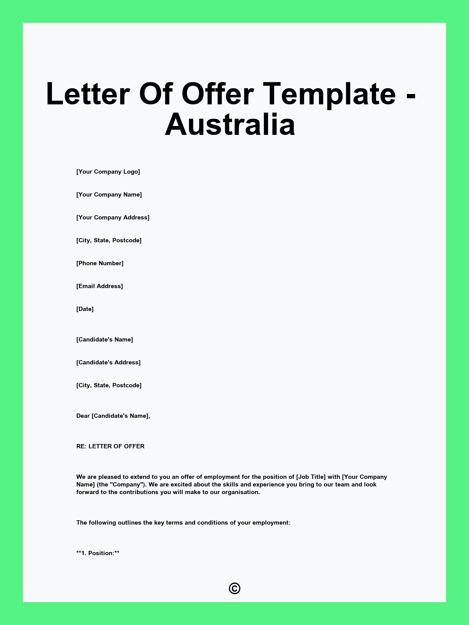 Letter Of Offer Template - Australia