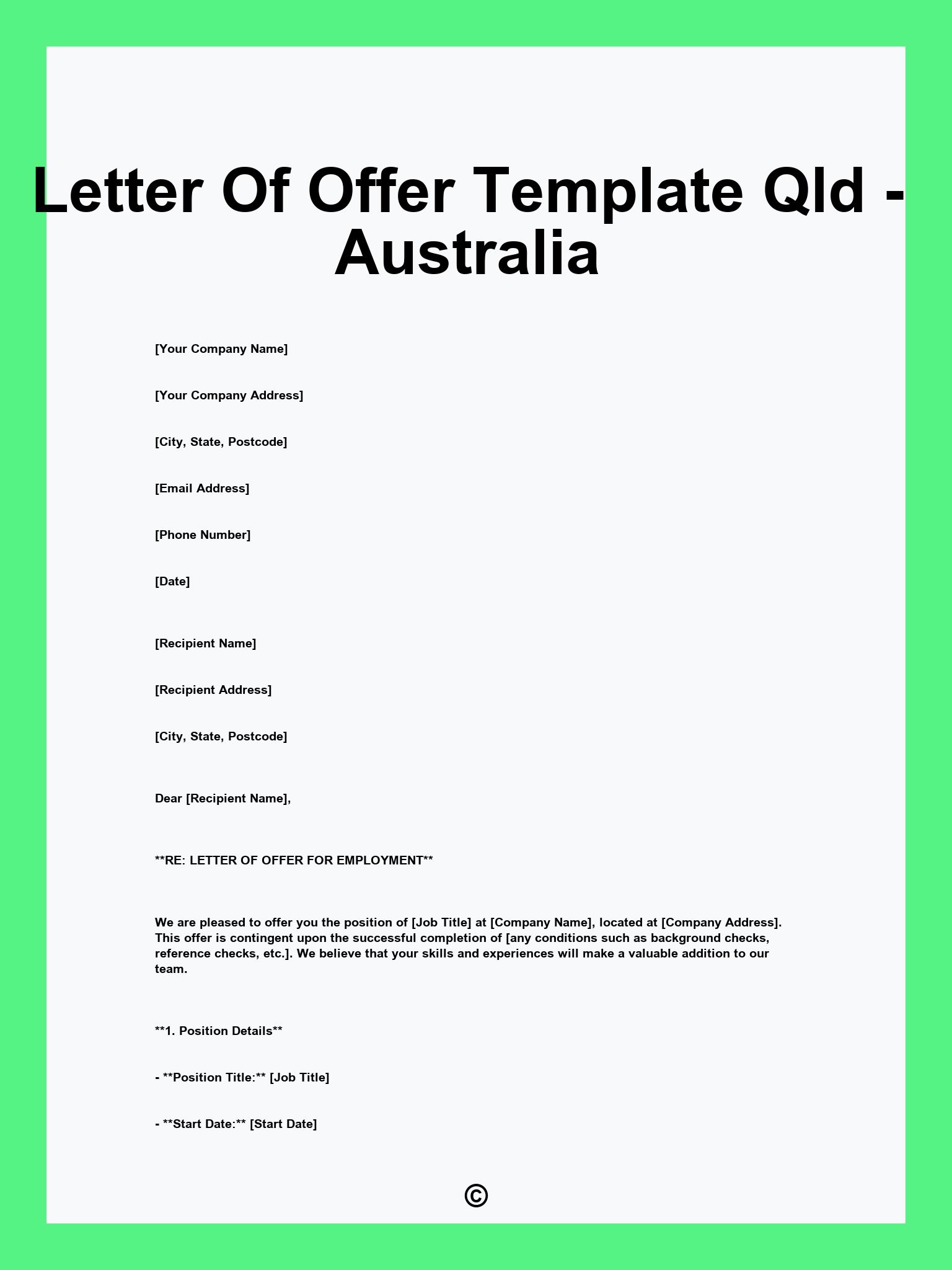 Letter Of Offer Template Qld - Australia