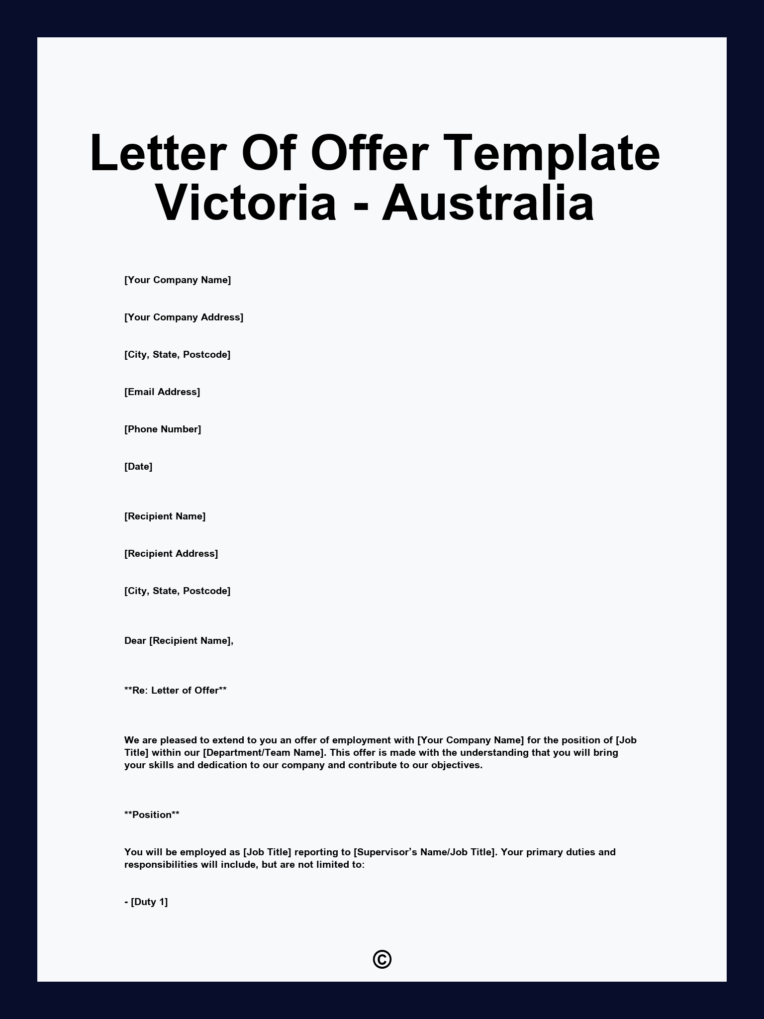 Letter Of Offer Template Victoria - Australia
