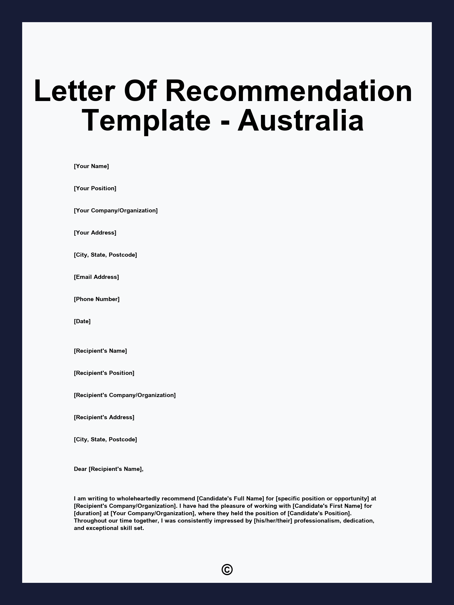 Letter Of Recommendation Template - Australia