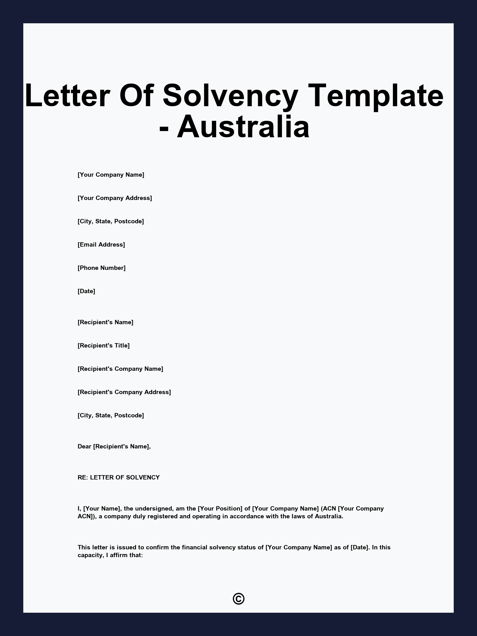 Letter Of Solvency Template - Australia