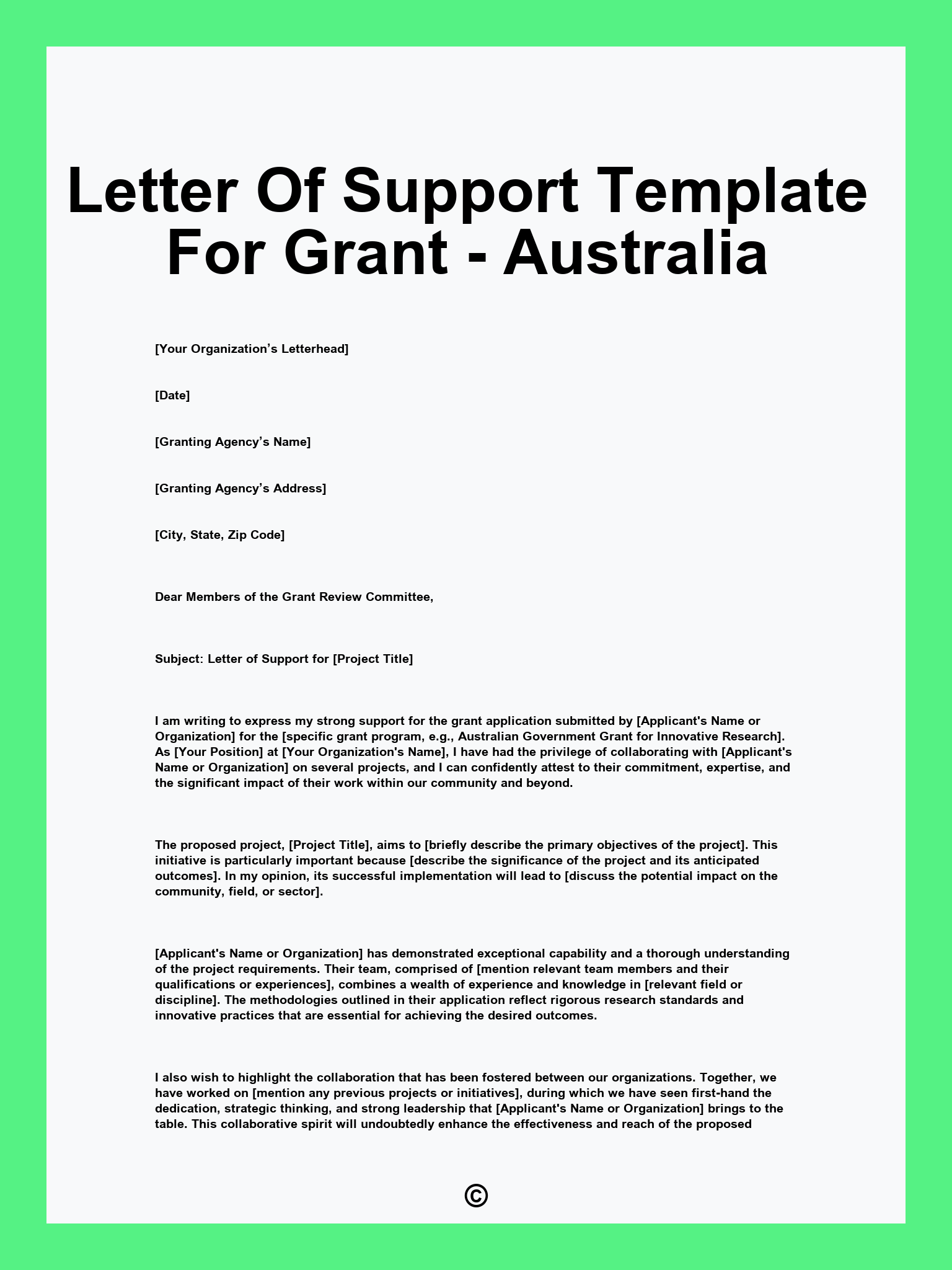Letter Of Support Template For Grant - Australia