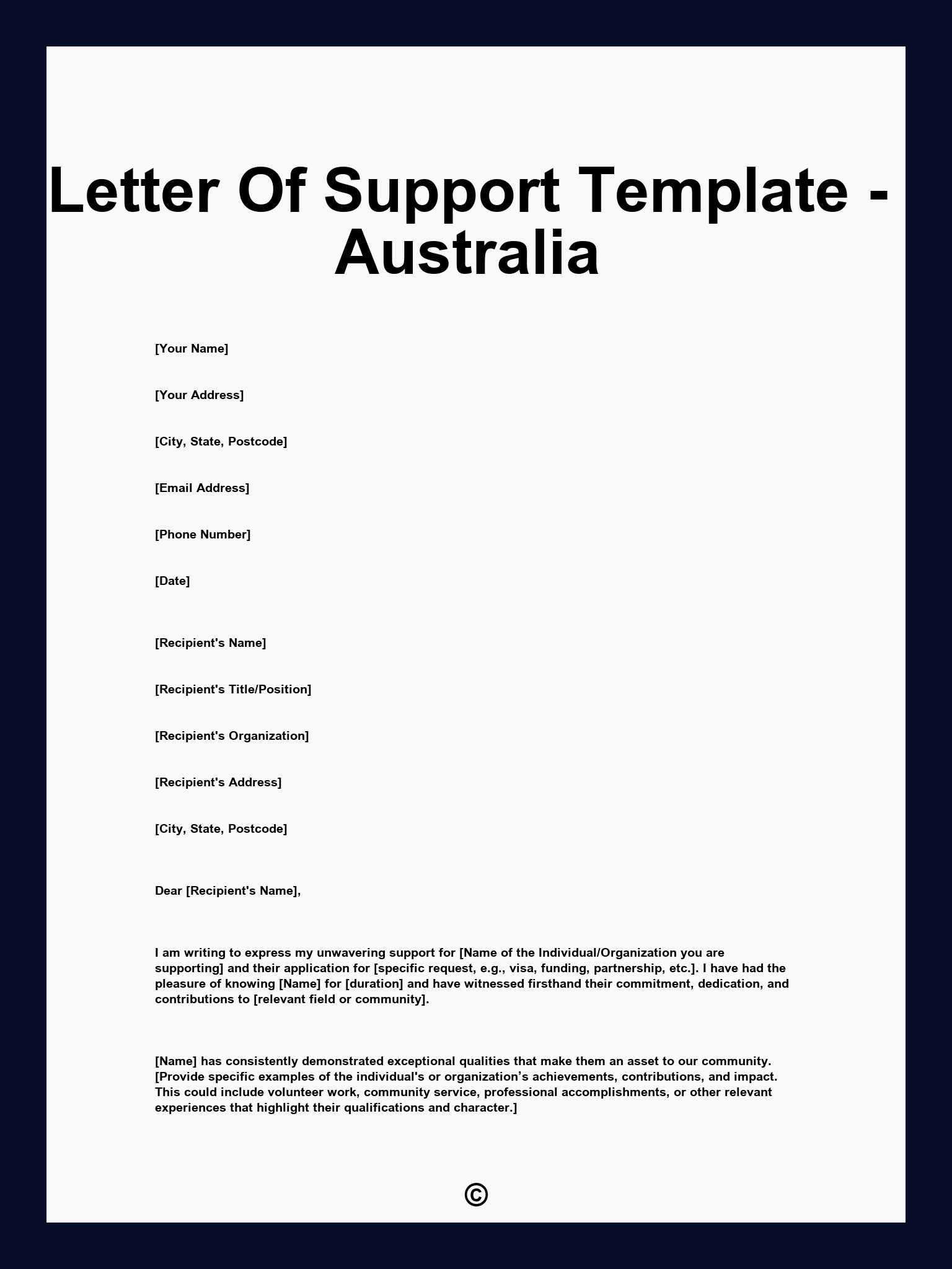 Letter Of Support Template - Australia