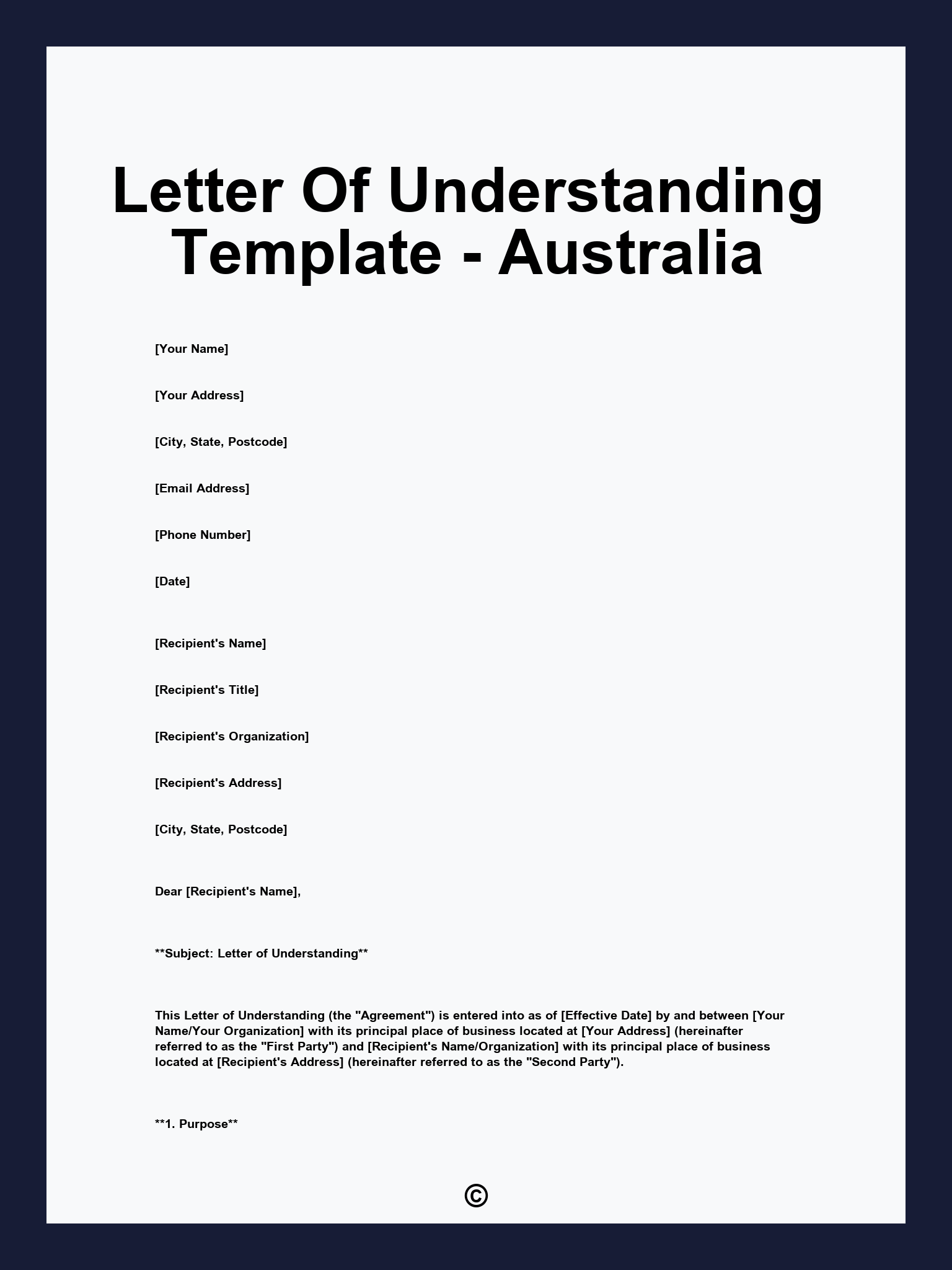 Letter Of Understanding Template - Australia