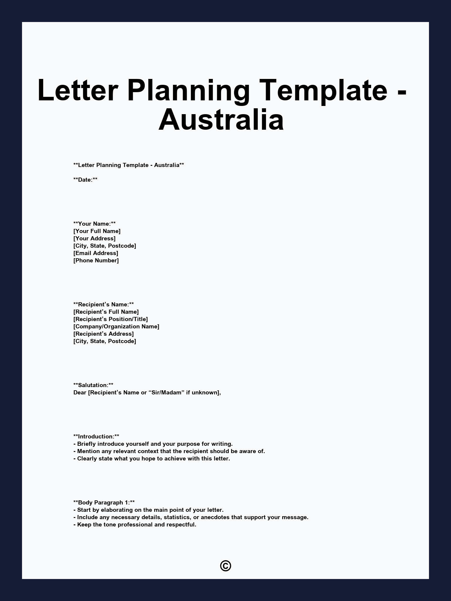 Letter Planning Template - Australia