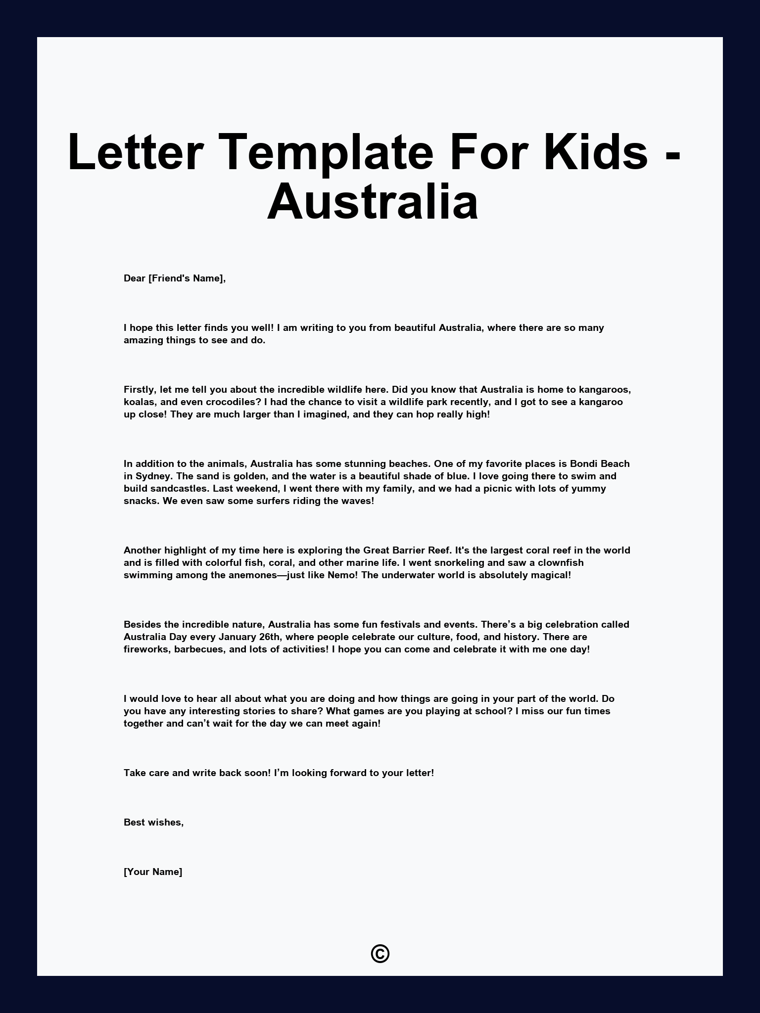 Letter Template For Kids - Australia