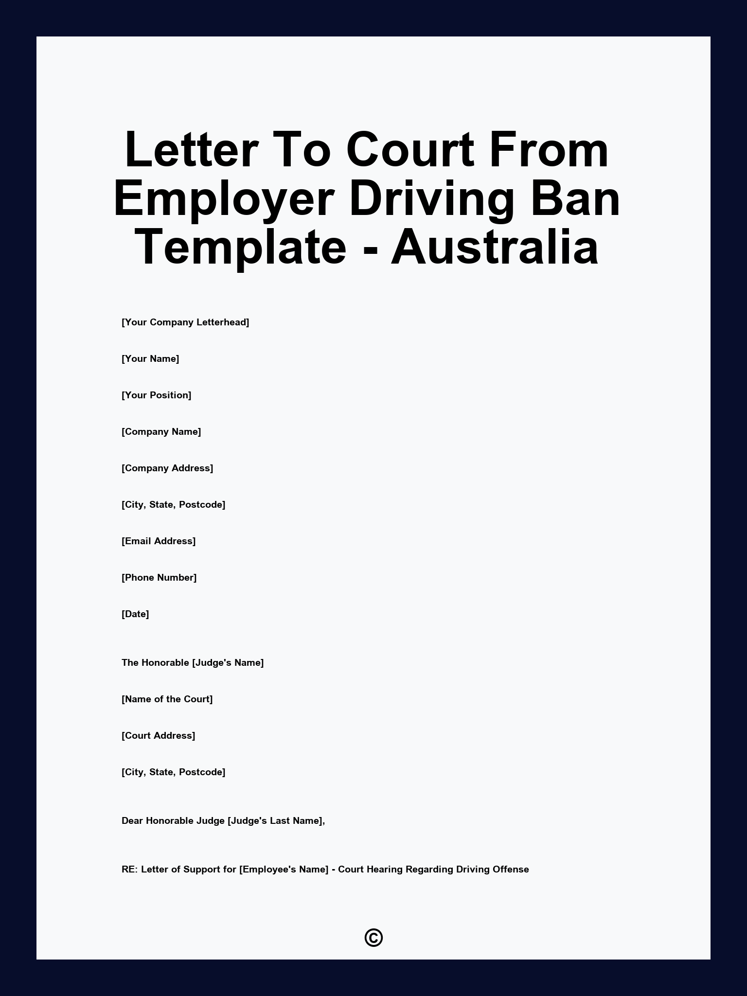 Letter To Court From Employer Driving Ban Template - Australia