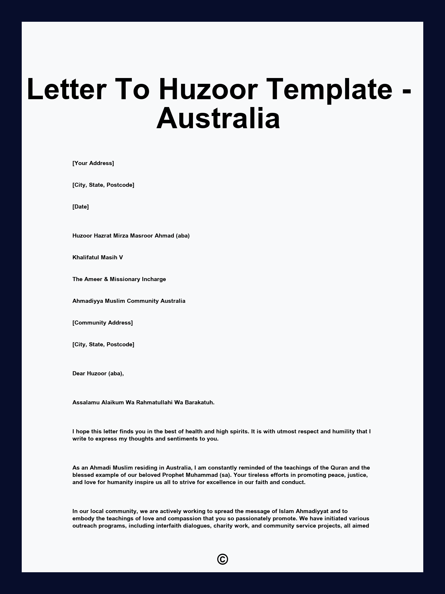Letter To Huzoor Template - Australia