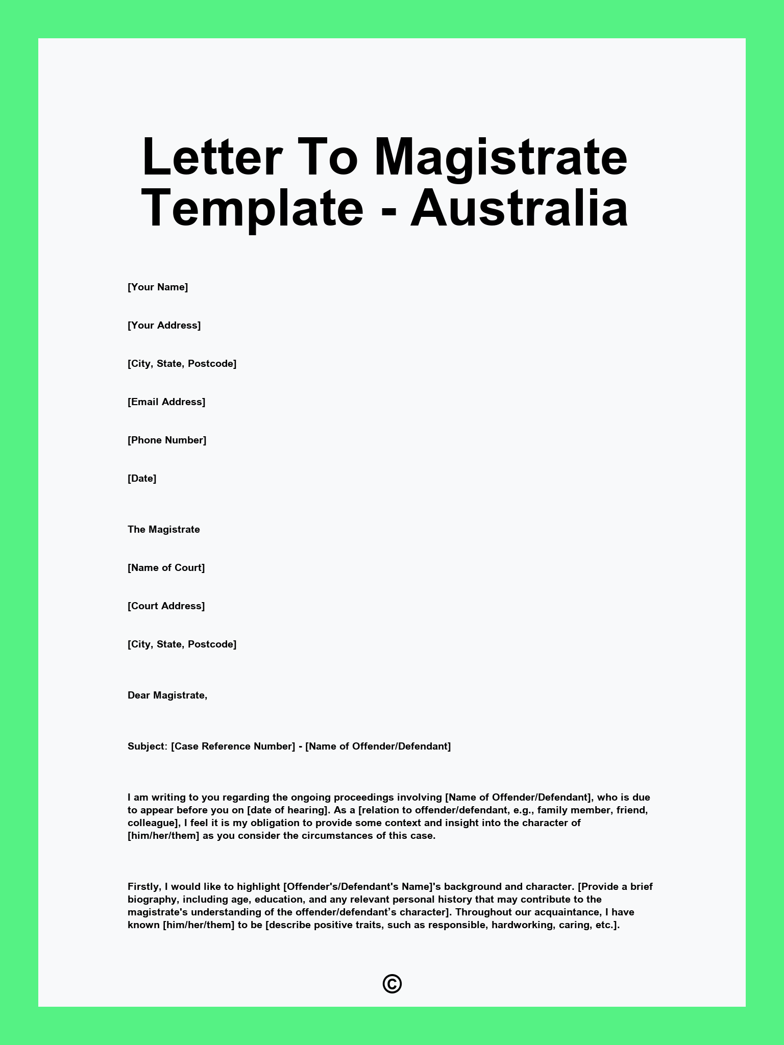 Letter To Magistrate Template - Australia