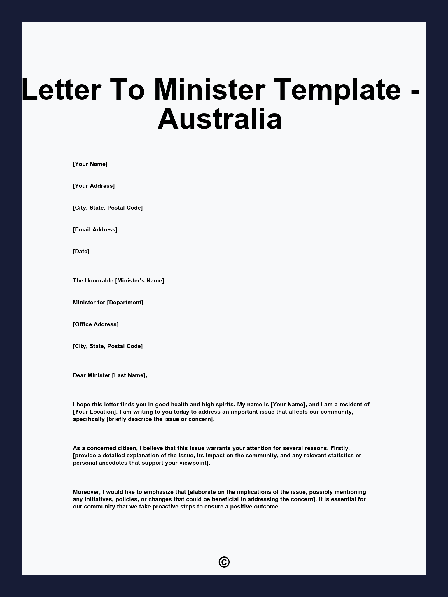 Letter To Minister Template - Australia