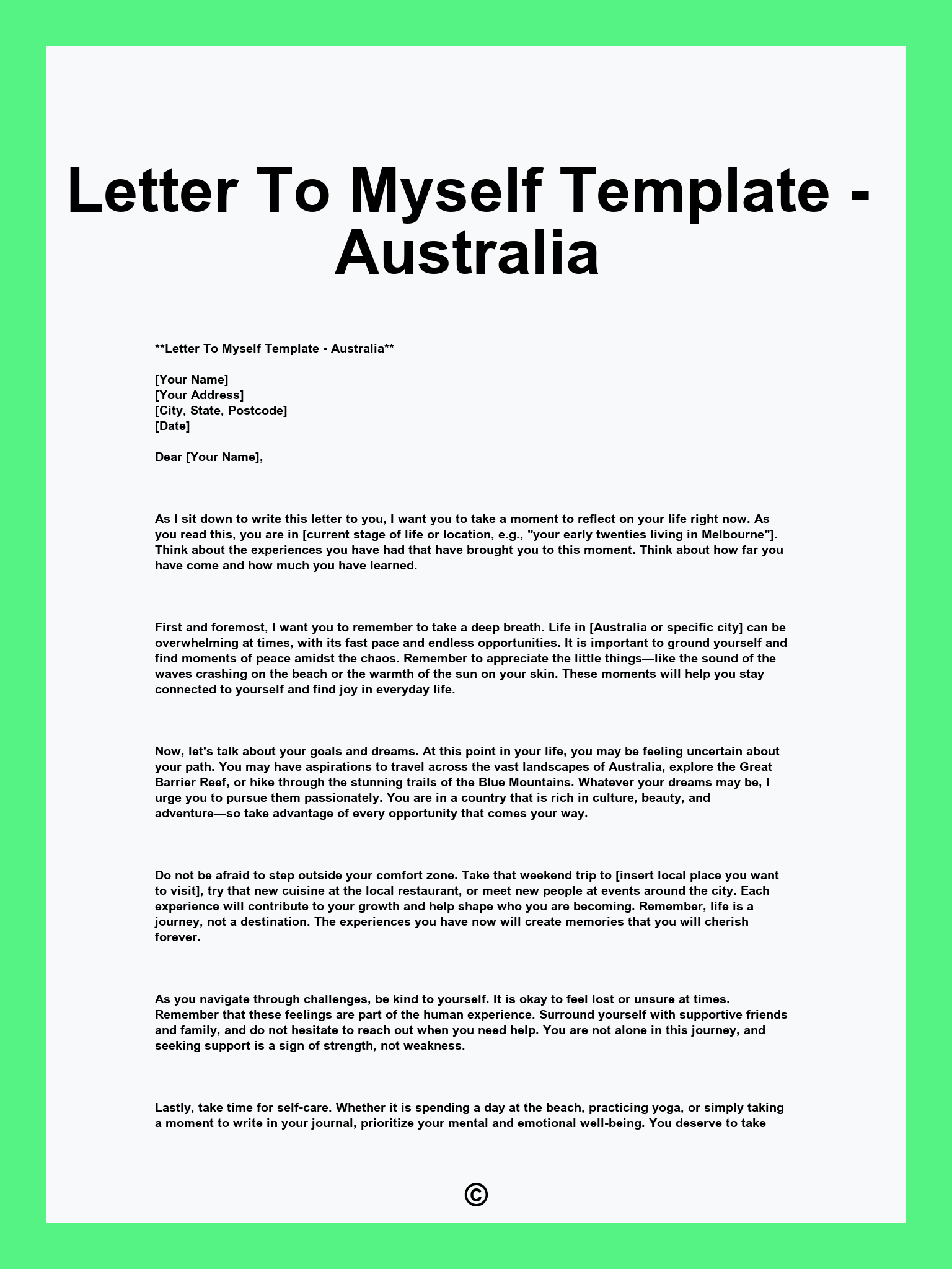 Letter To Myself Template - Australia