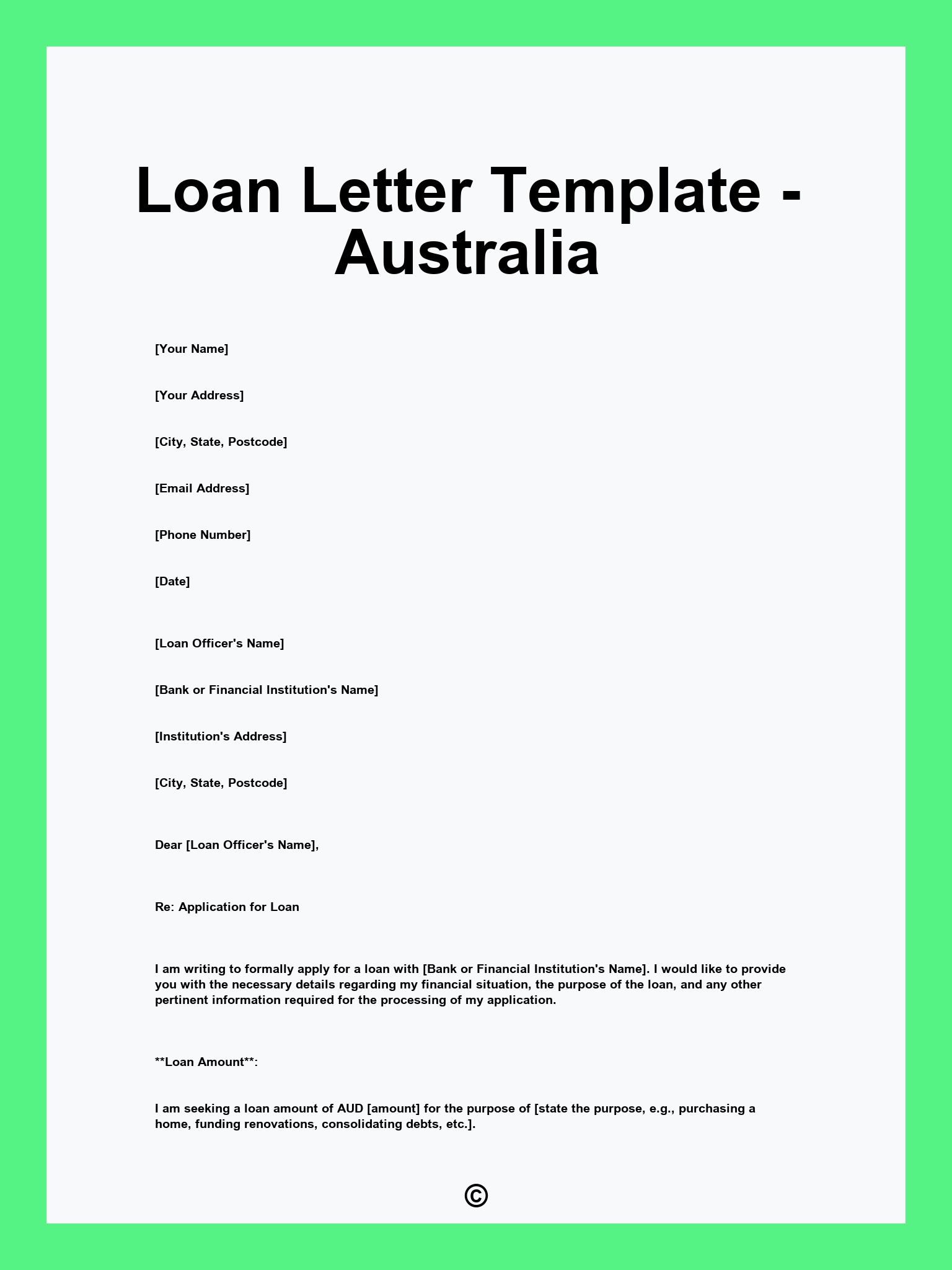 Loan Letter Template - Australia