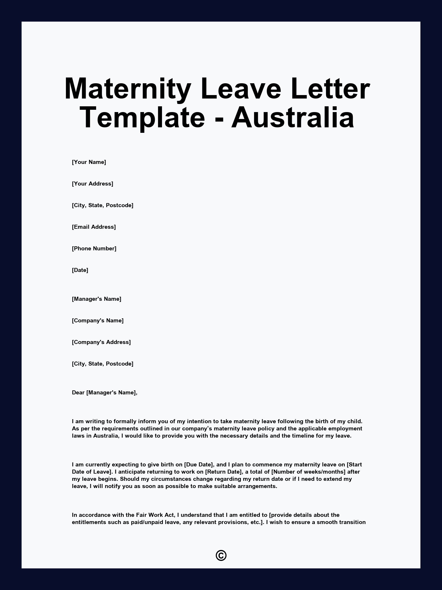Maternity Leave Letter Template - Australia