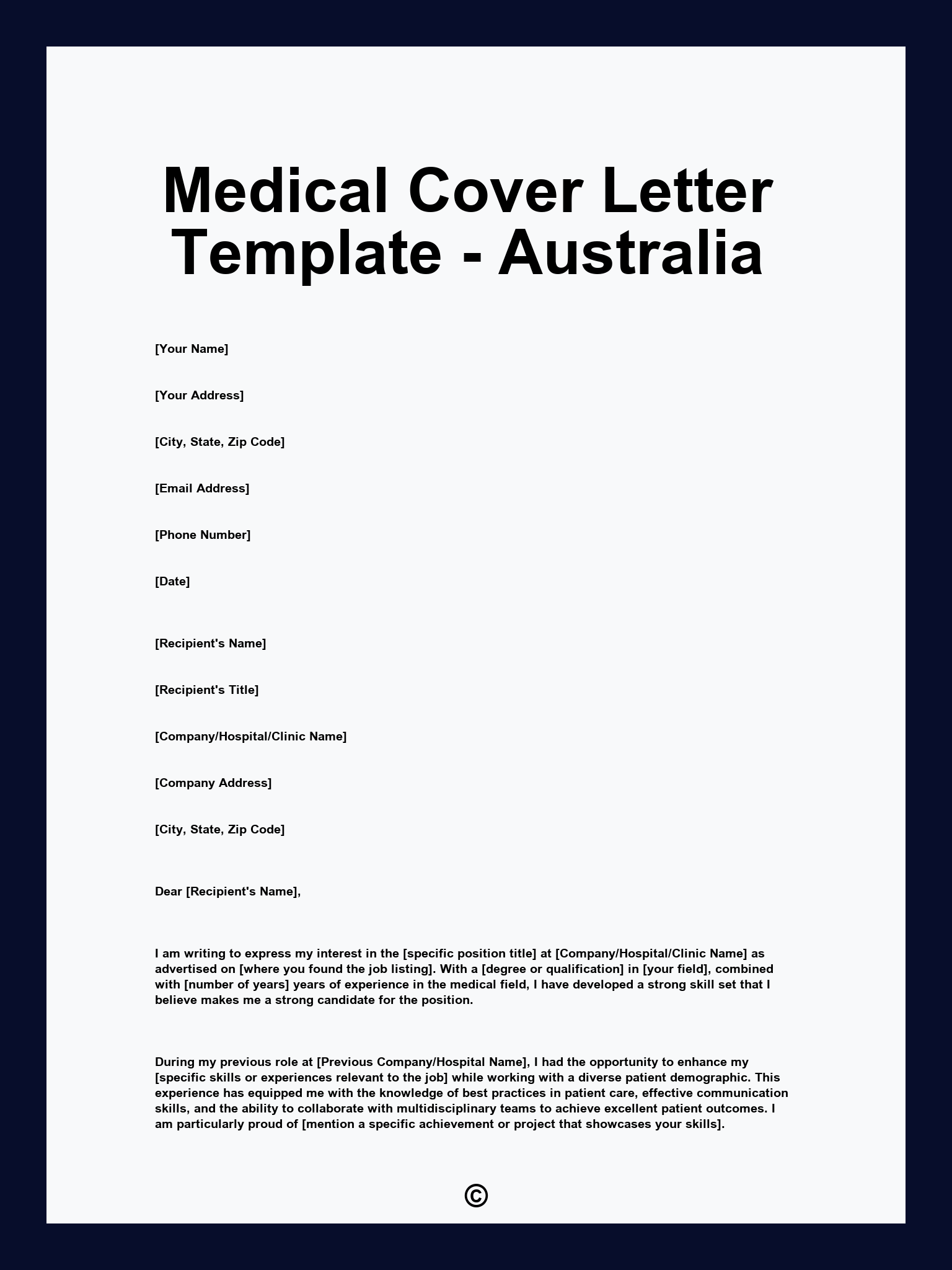 Medical Cover Letter Template - Australia
