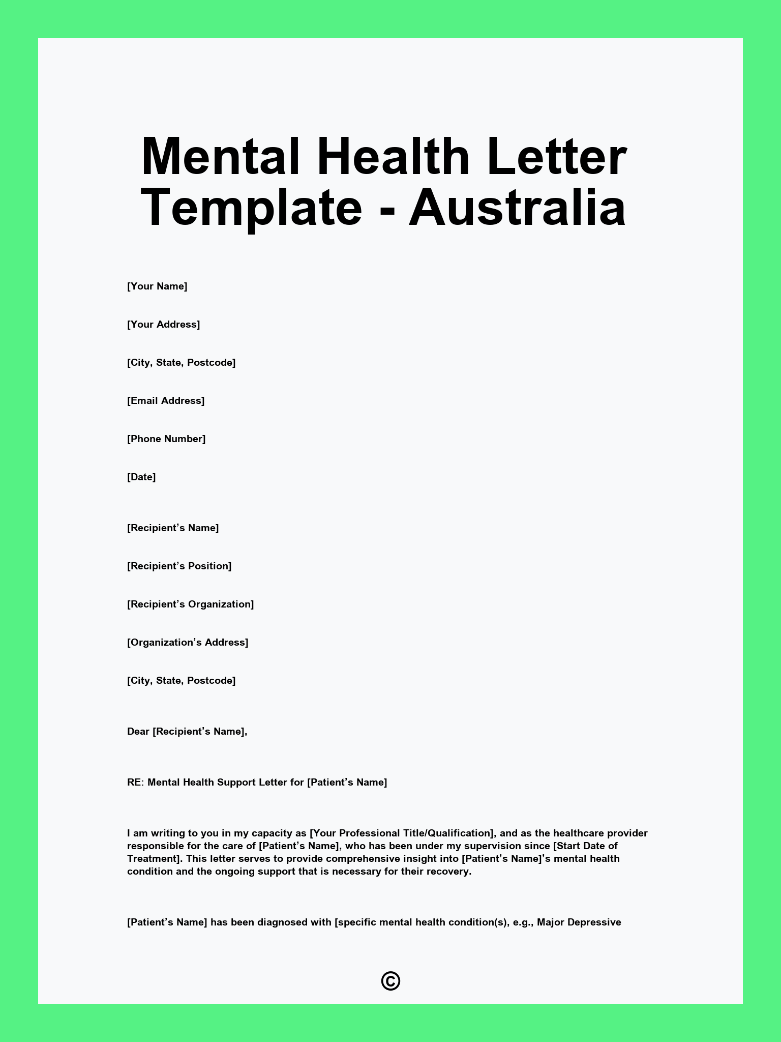 Mental Health Letter Template - Australia
