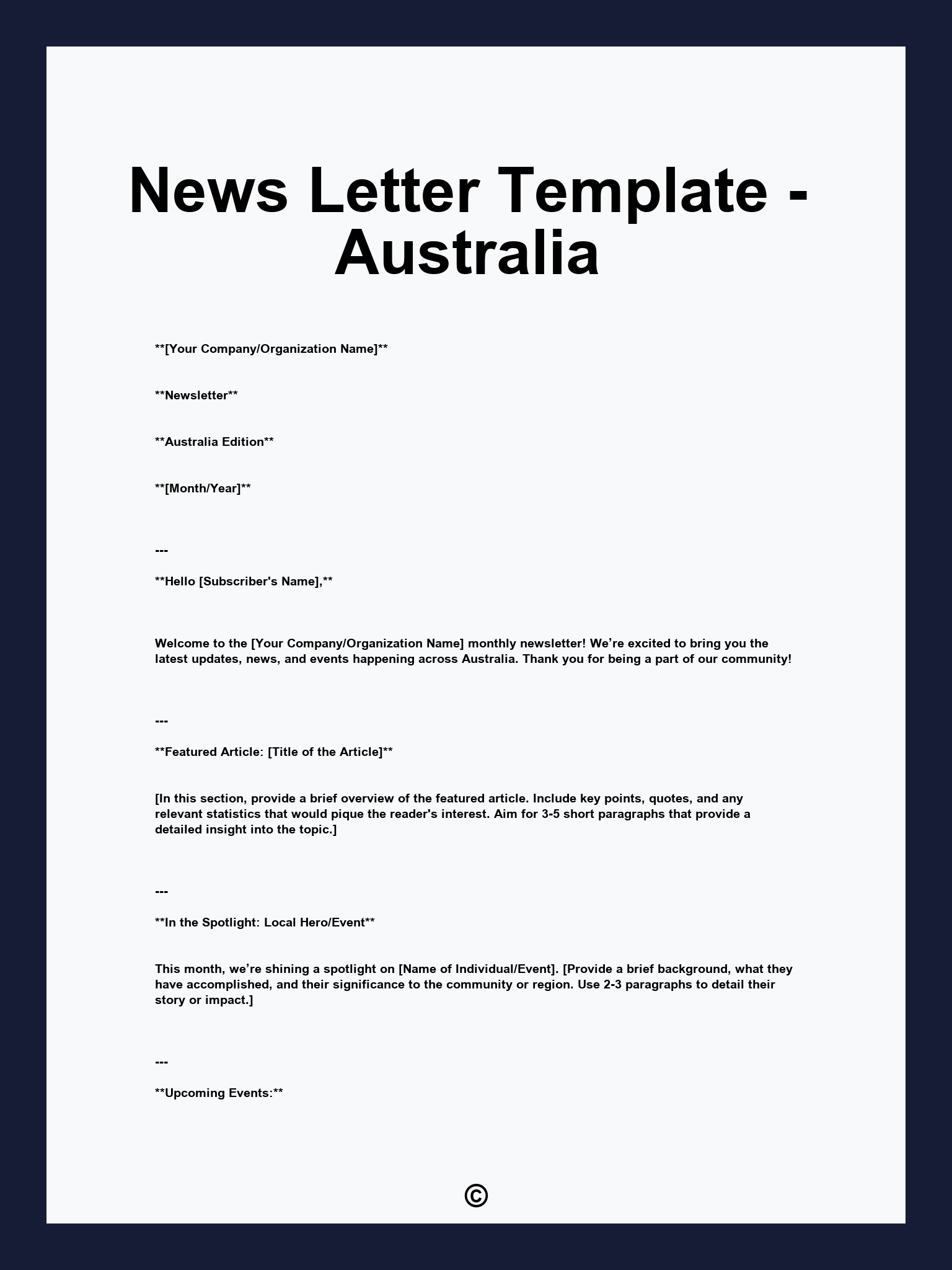 News Letter Template - Australia