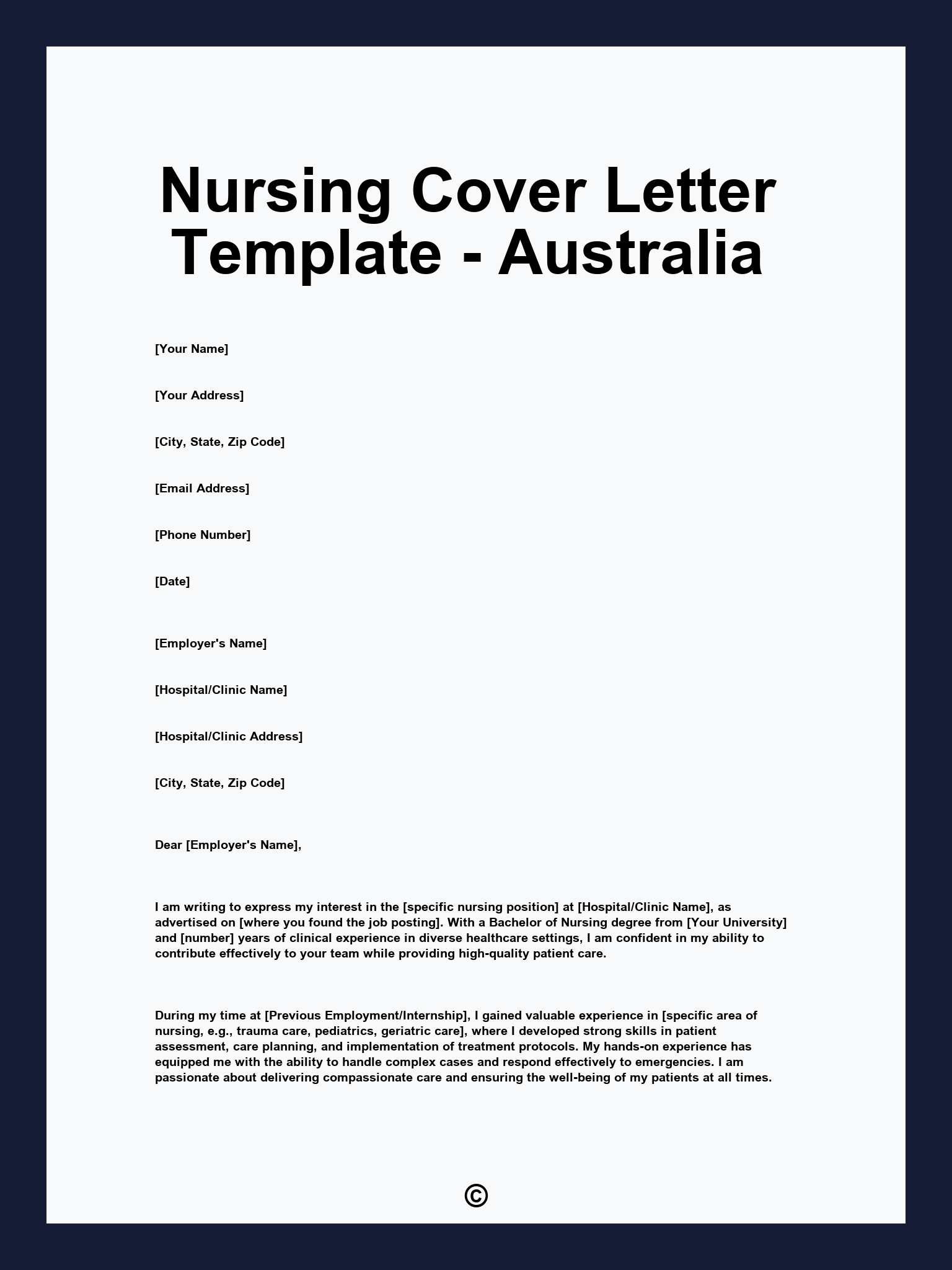 Nursing Cover Letter Template - Australia