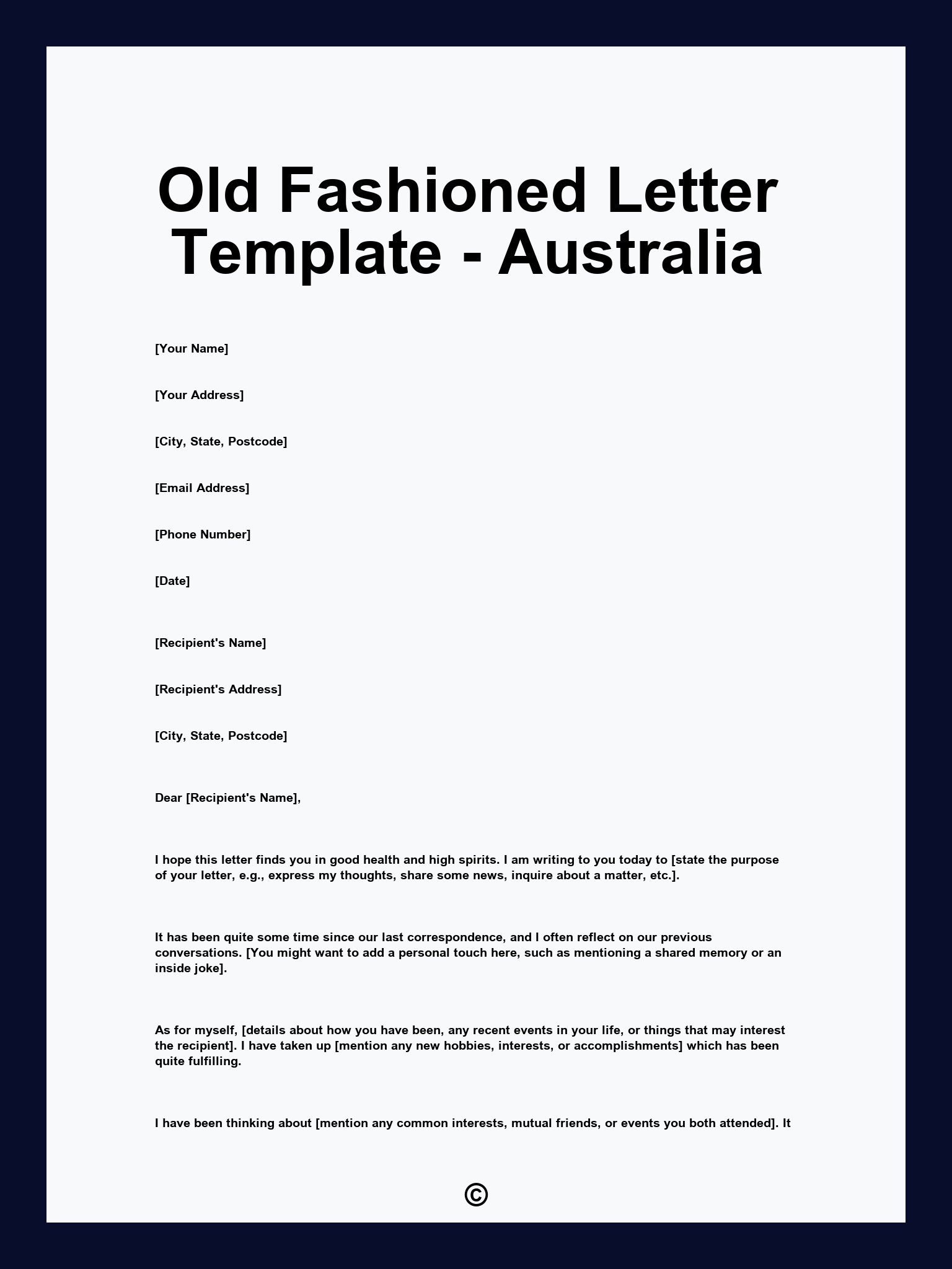 Old Fashioned Letter Template - Australia