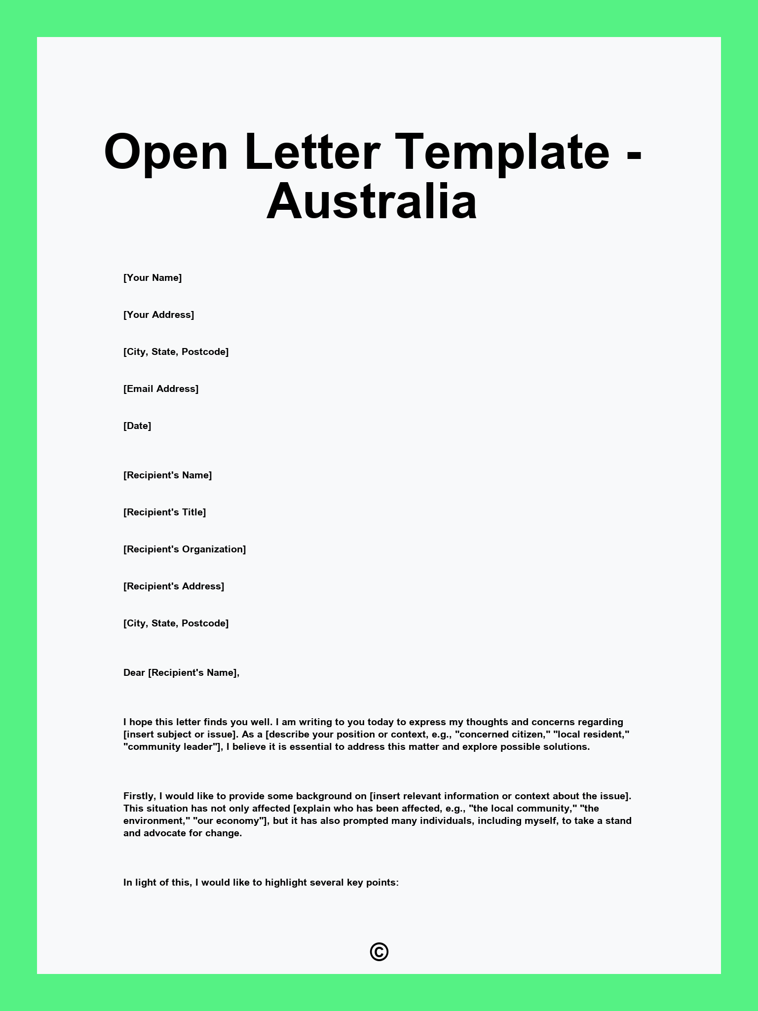 Open Letter Template - Australia