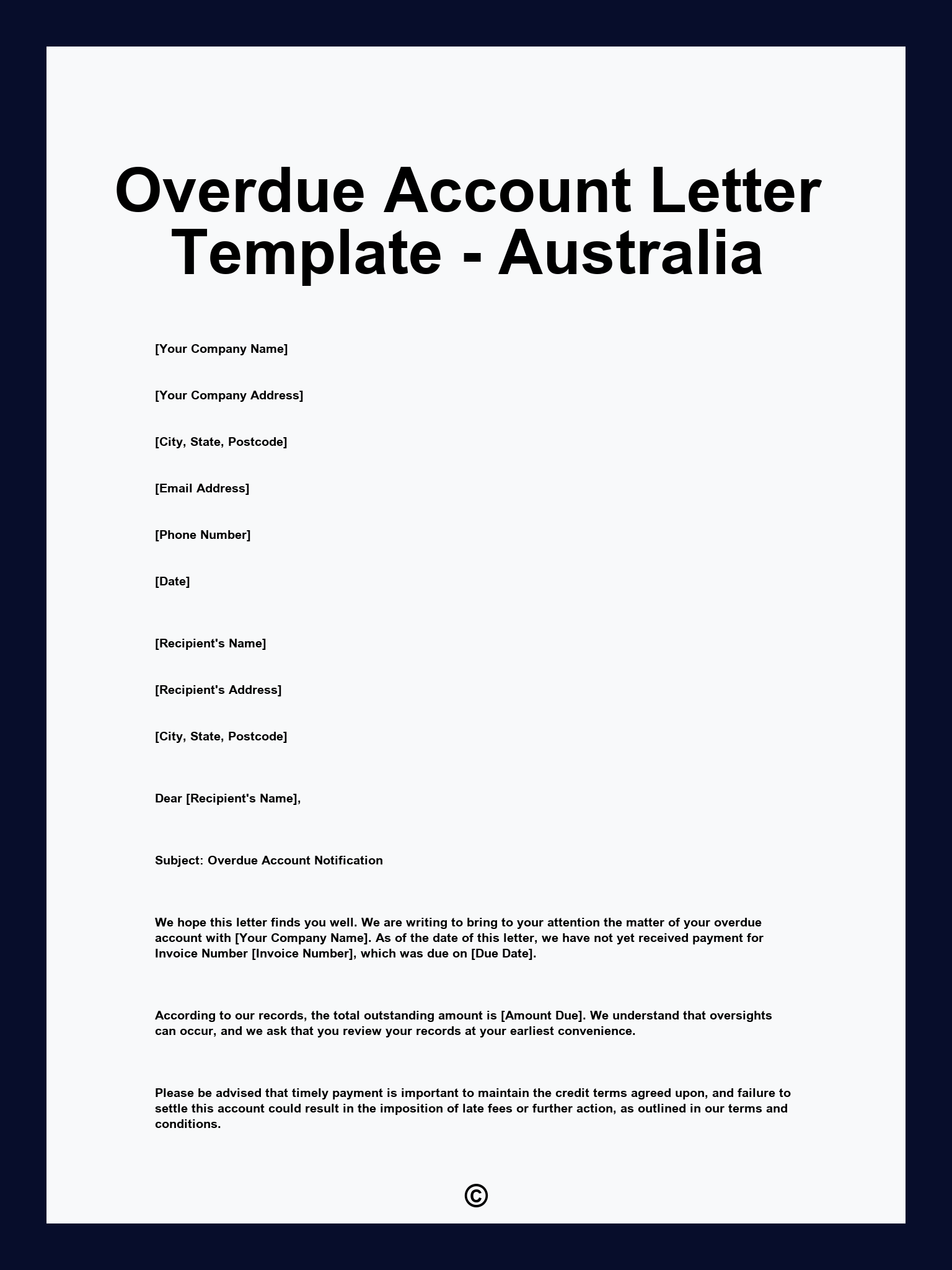 Overdue Account Letter Template - Australia