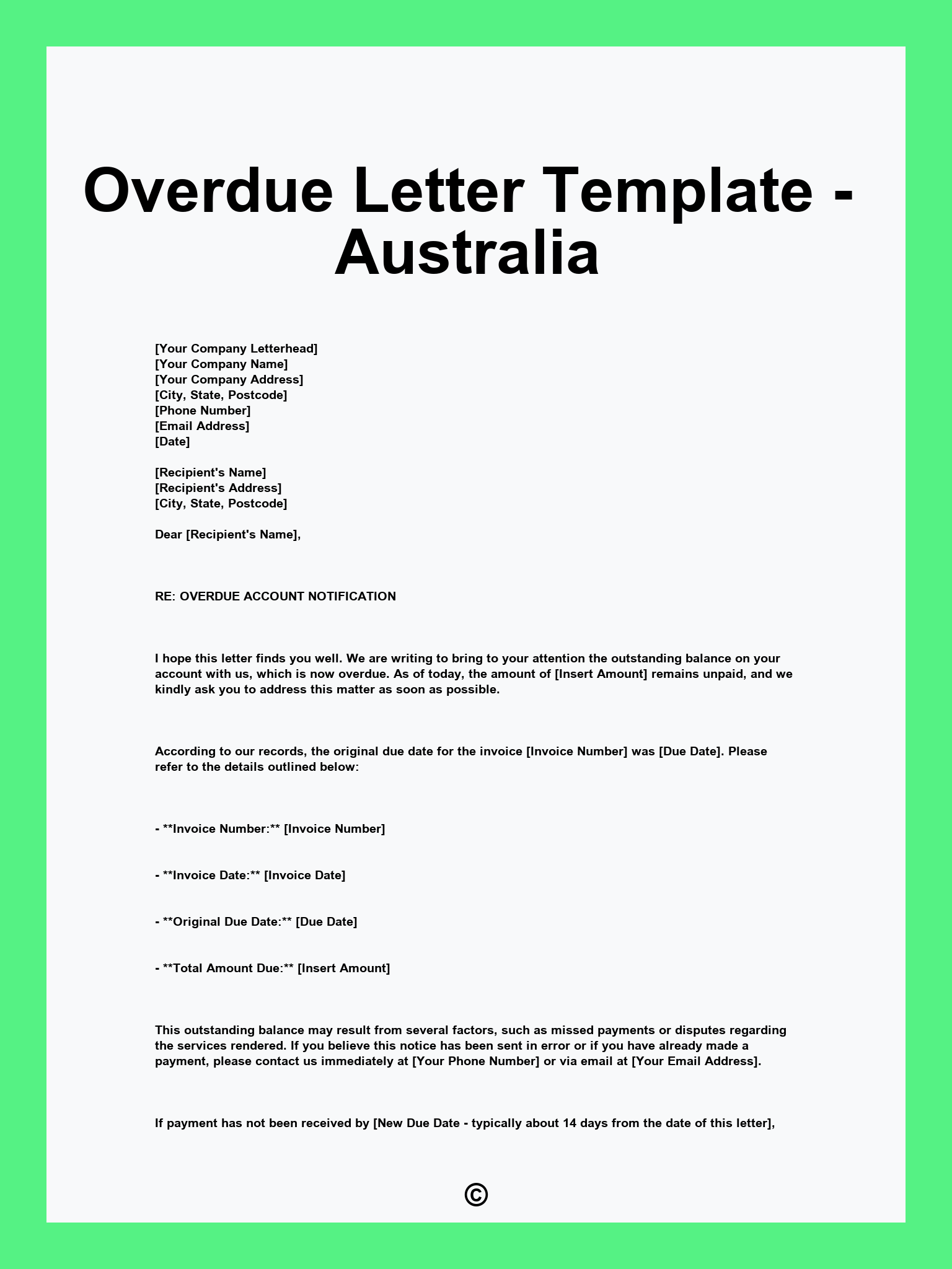 Overdue Letter Template - Australia