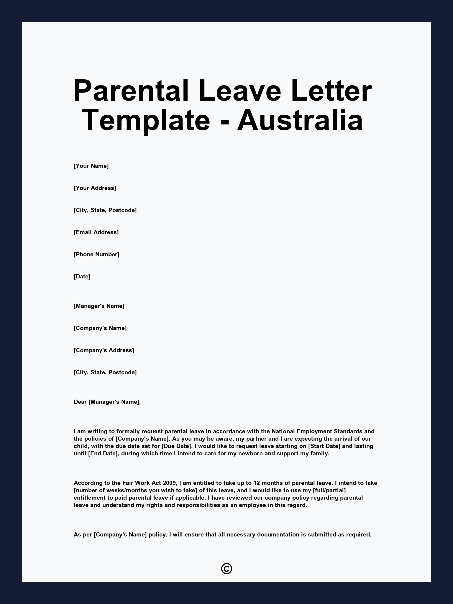 Parental Leave Letter Template - Australia