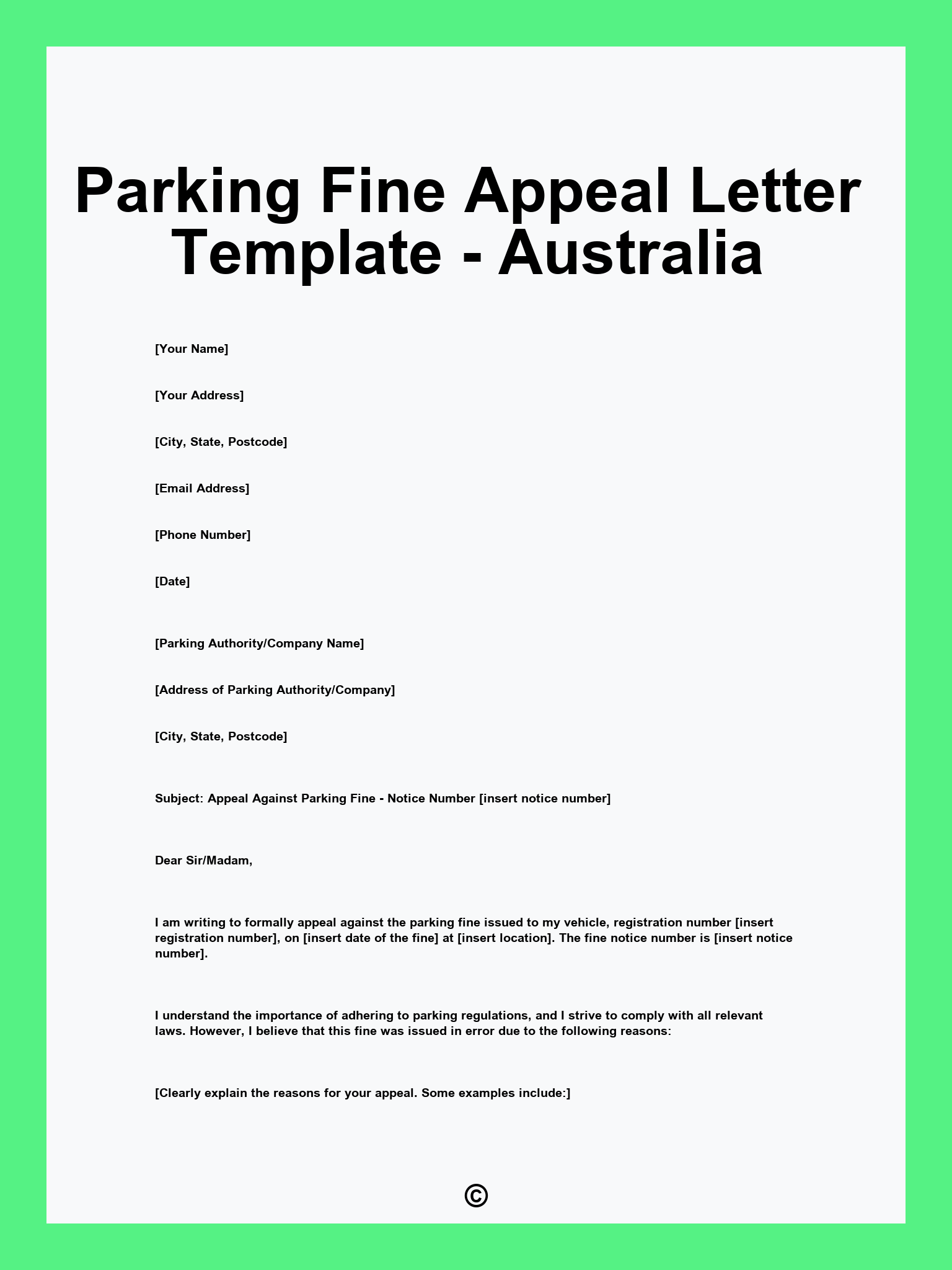 Parking Fine Appeal Letter Template - Australia