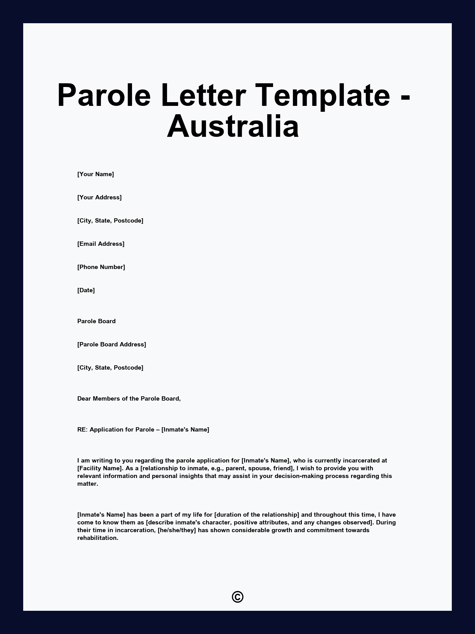 Parole Letter Template - Australia
