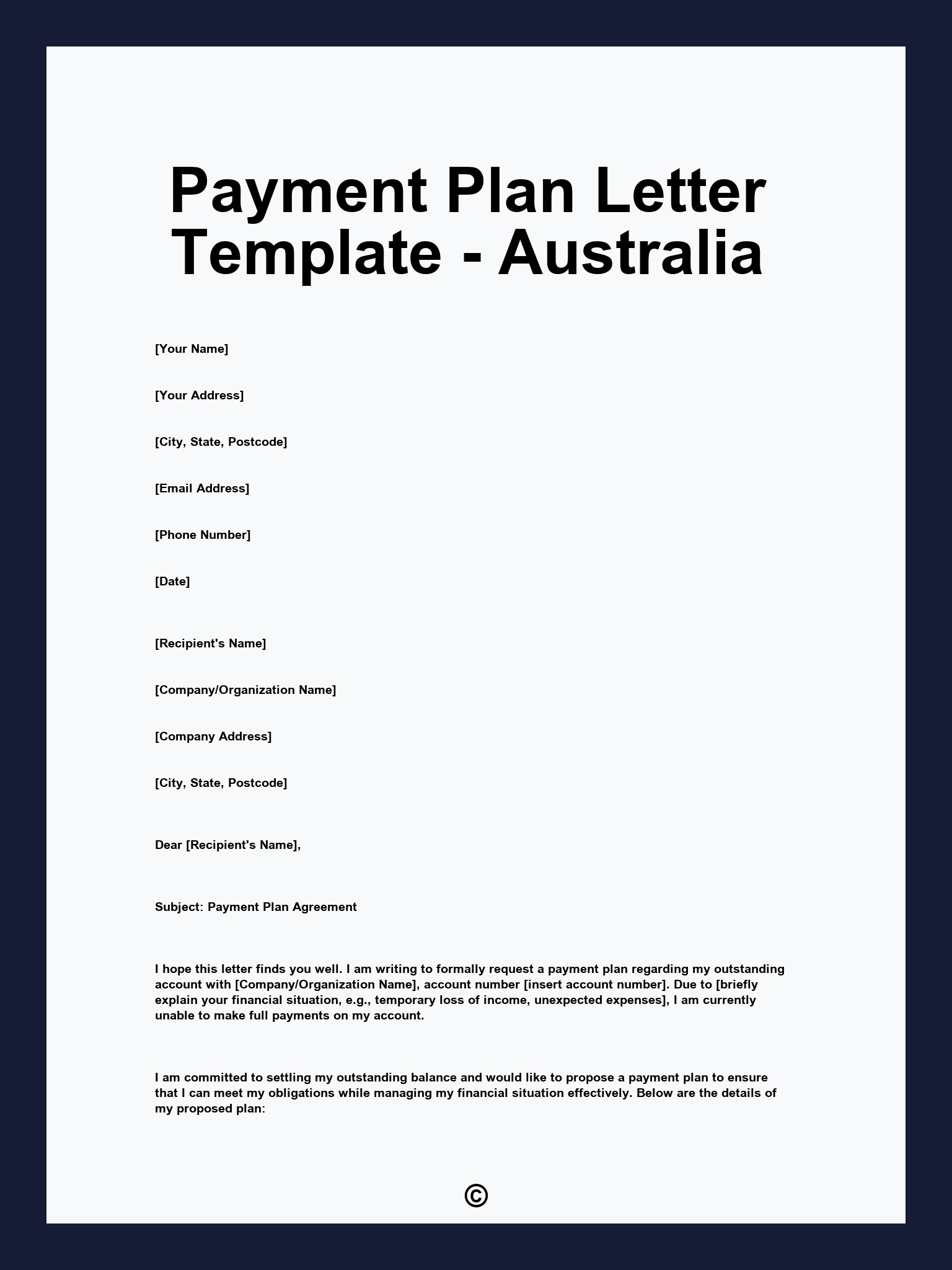 Payment Plan Letter Template - Australia