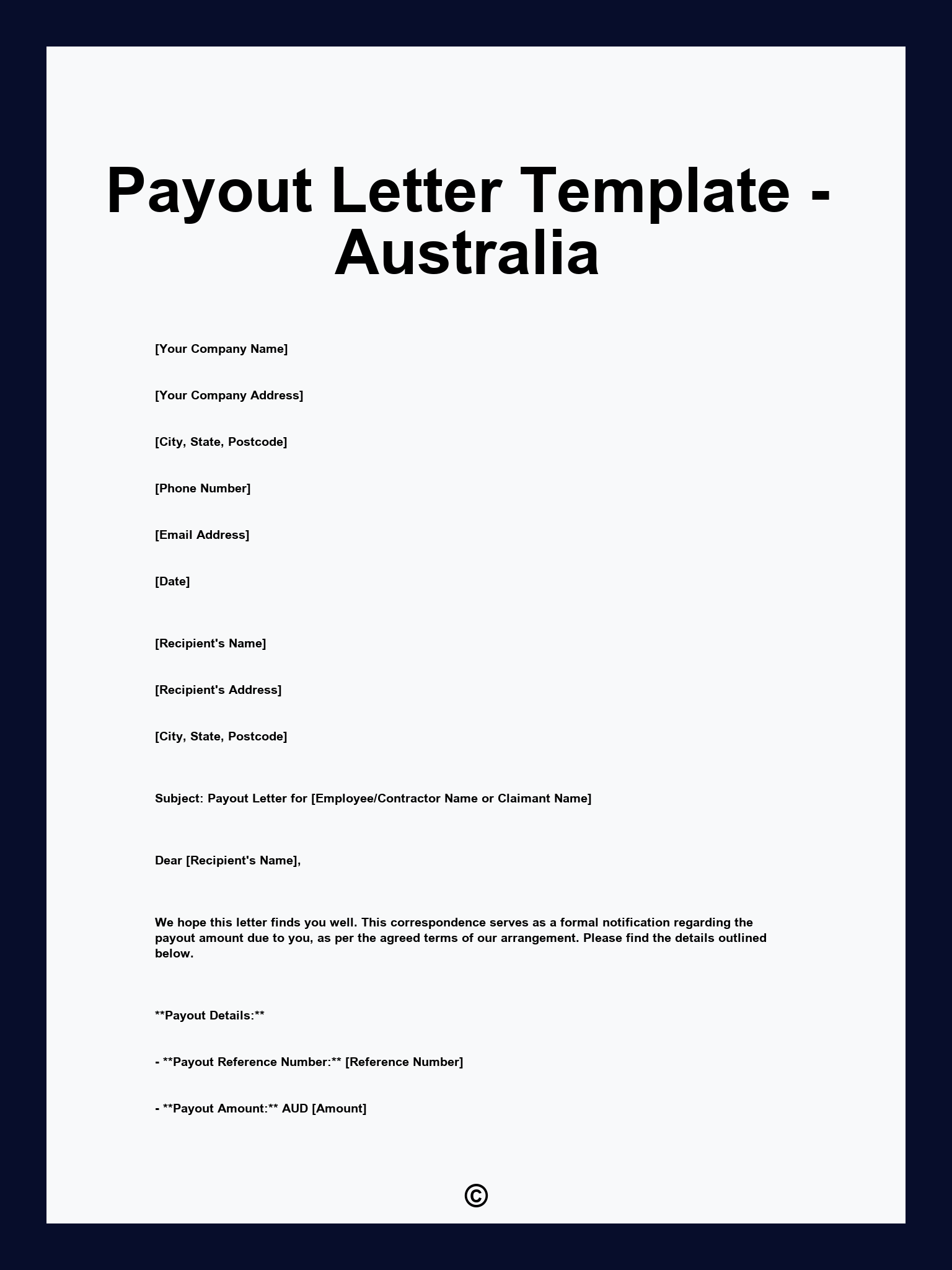 Payout Letter Template - Australia
